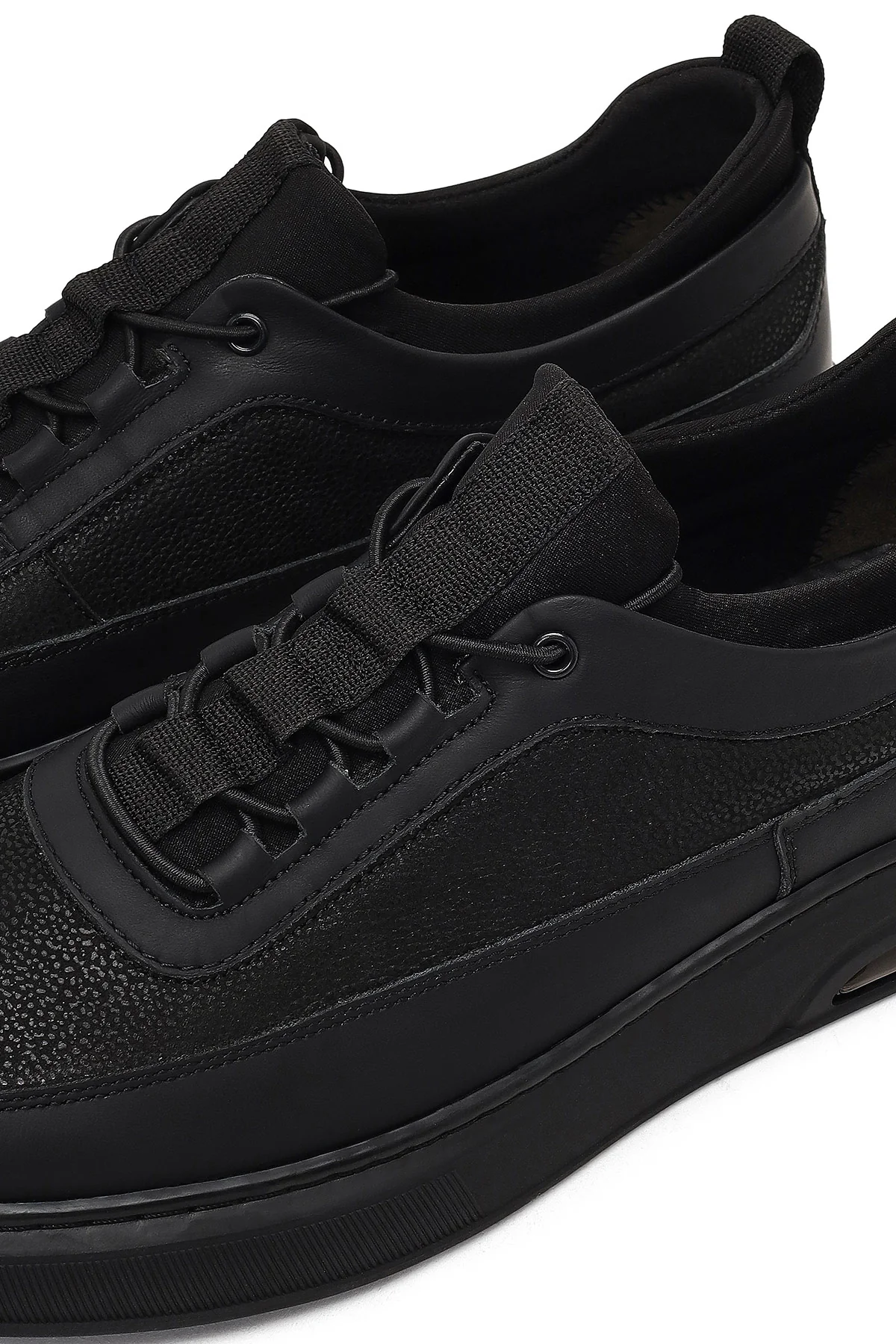 Erkek Siyah Bağcıklı Kalın Tabanlı Deri Sneaker - Image 11
