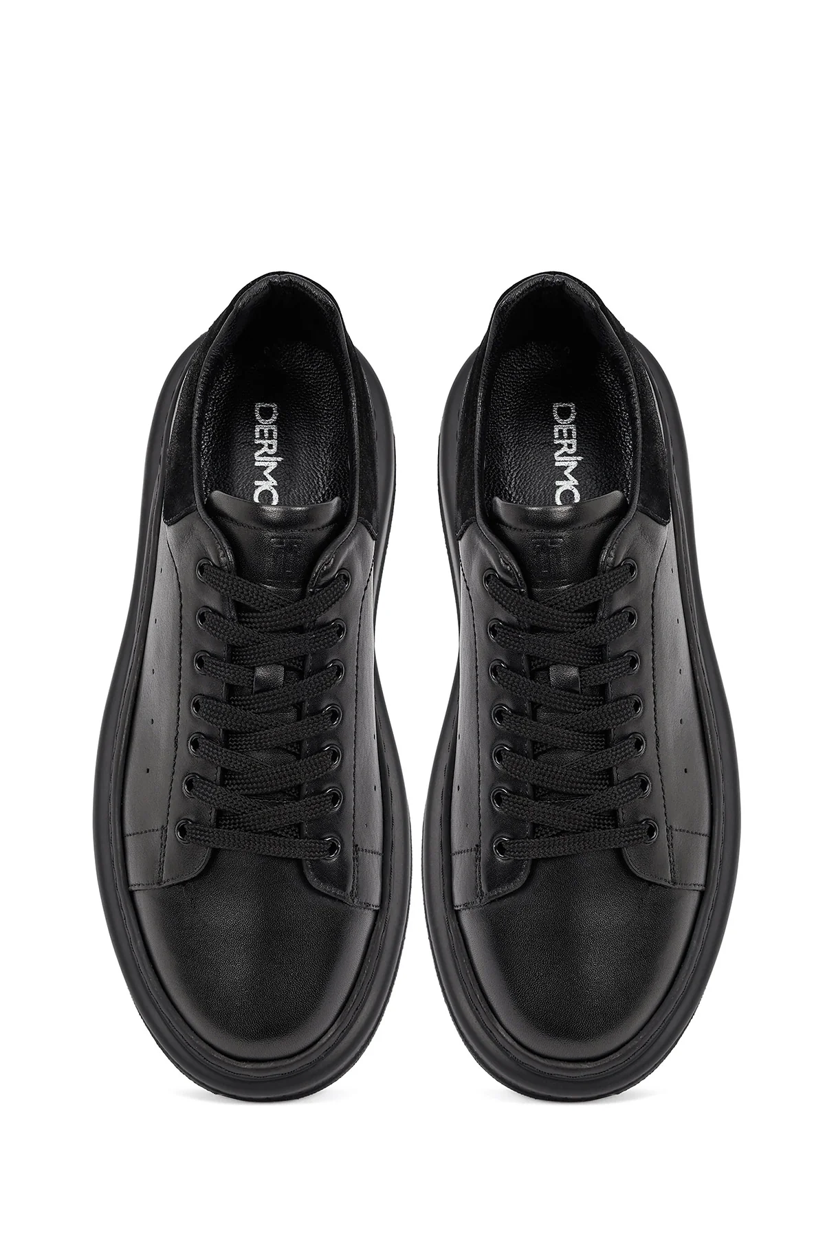 Erkek Siyah Bağcıklı Kalın Tabanlı Deri Sneaker - Image 7