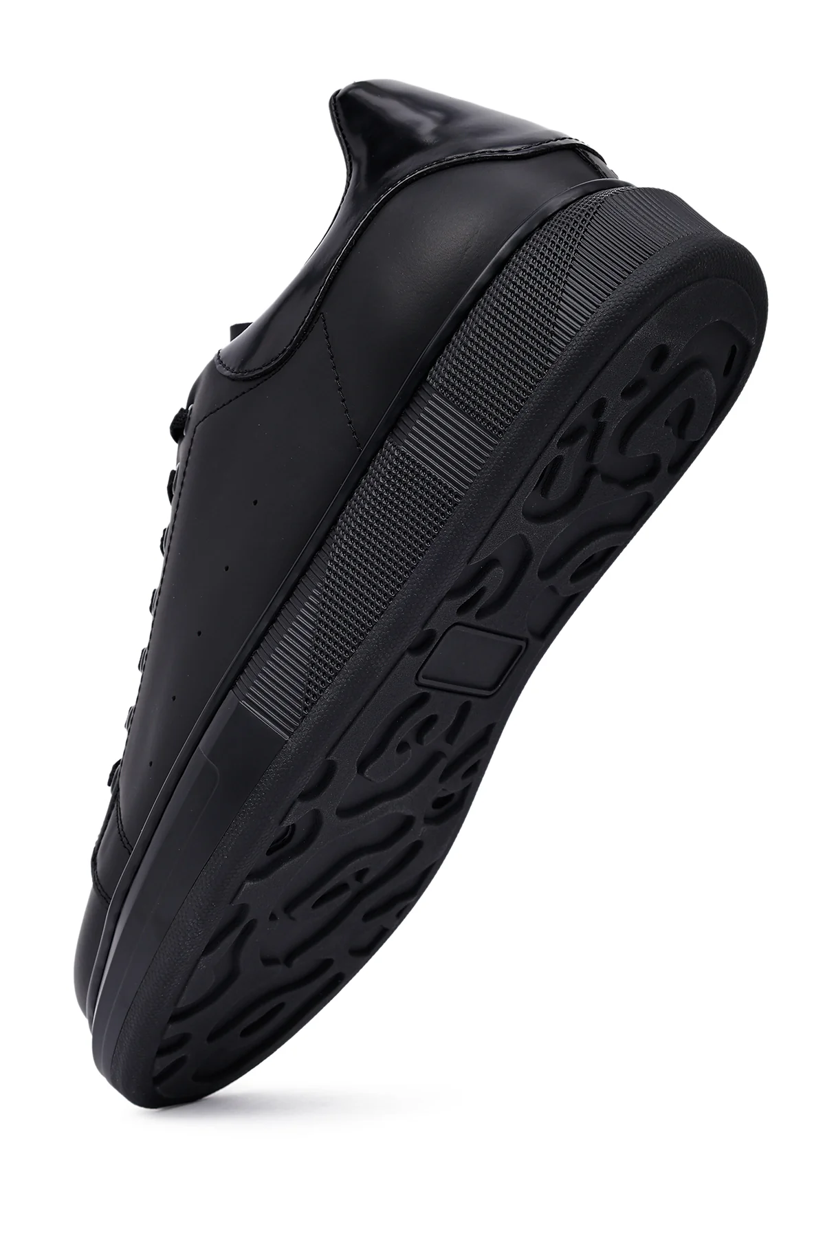 Erkek Siyah Bağcıklı Kalın Tabanlı Deri Sneaker - Image 11