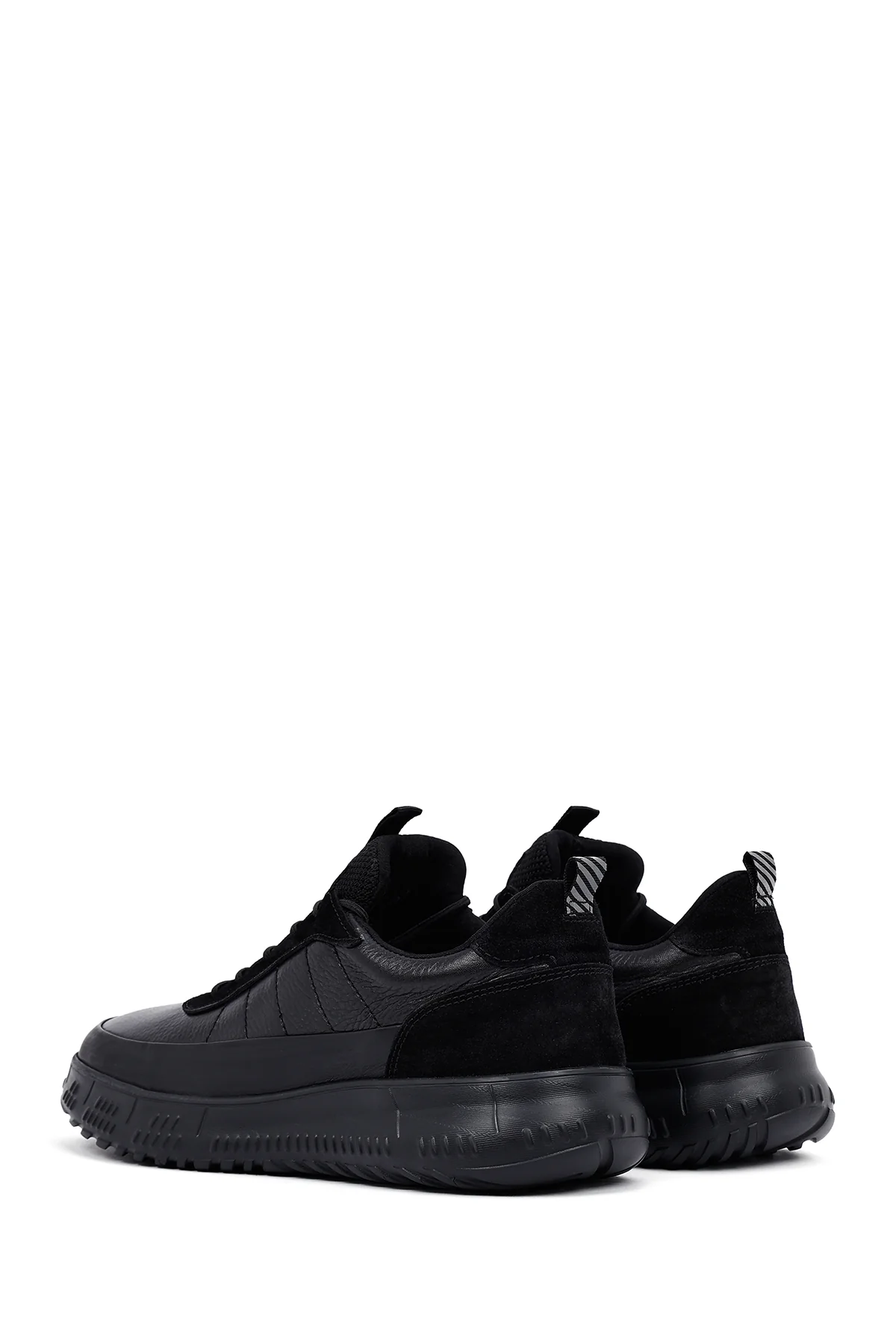 Erkek Siyah Bağcıklı Kalın Tabanlı Deri Sneaker - Image 5