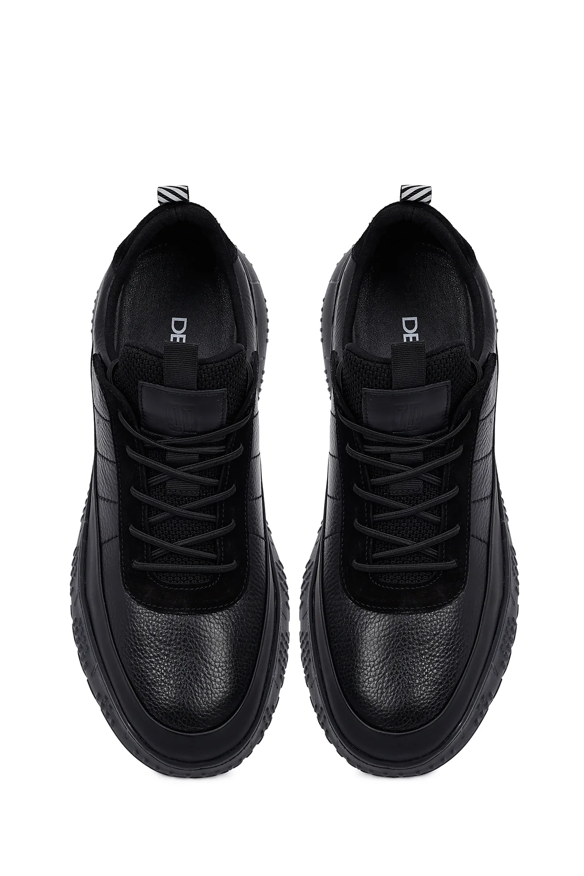 Erkek Siyah Bağcıklı Kalın Tabanlı Deri Sneaker - Image 7