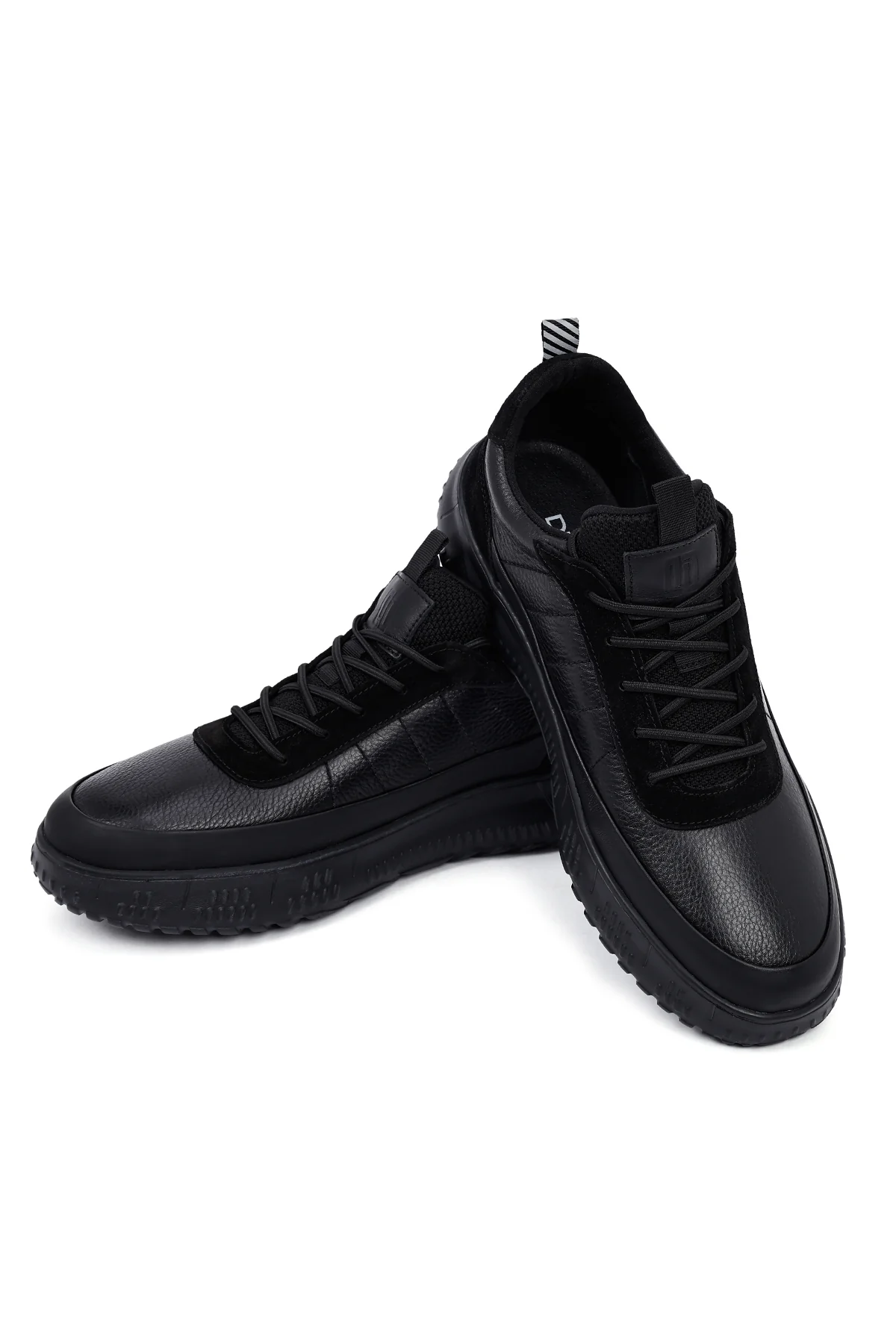 Erkek Siyah Bağcıklı Kalın Tabanlı Deri Sneaker - Image 8