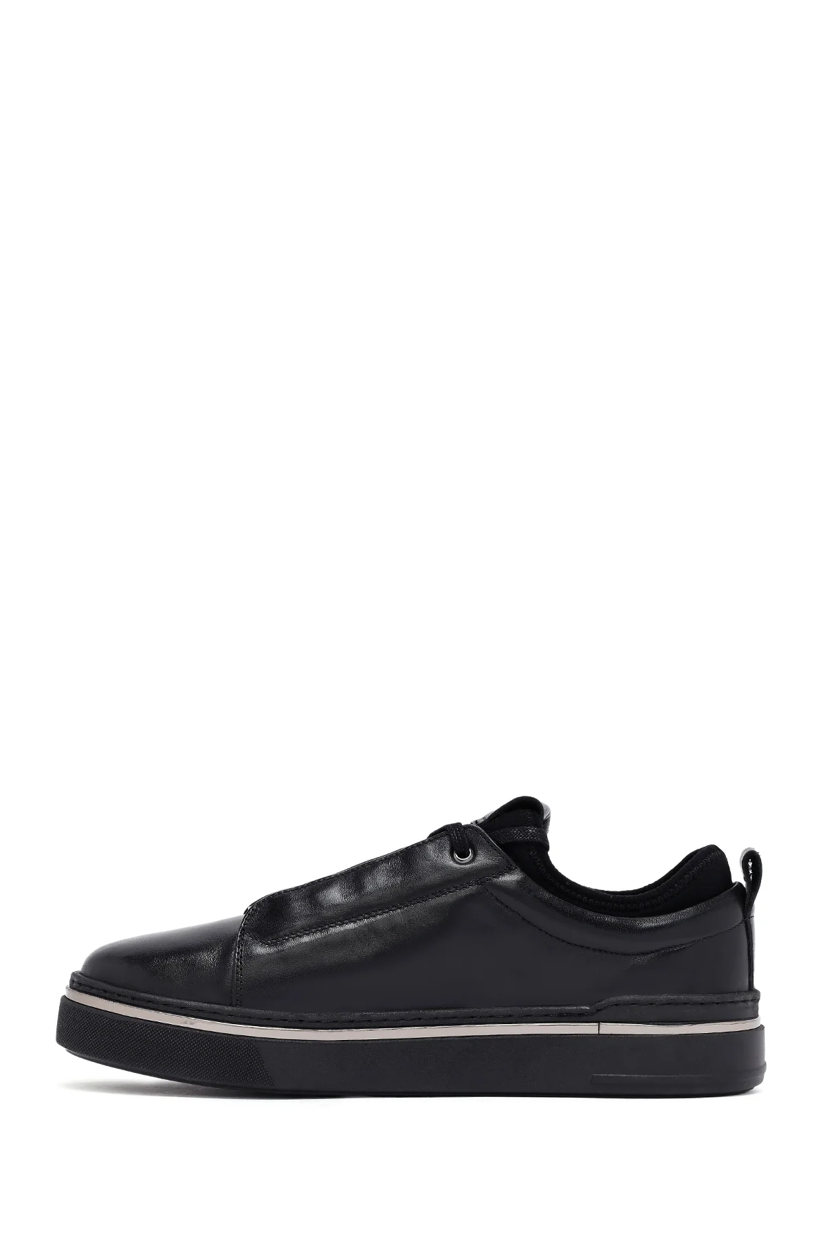 Erkek Siyah Bağcıklı Kalın Tabanlı Deri Sneaker - Image 2