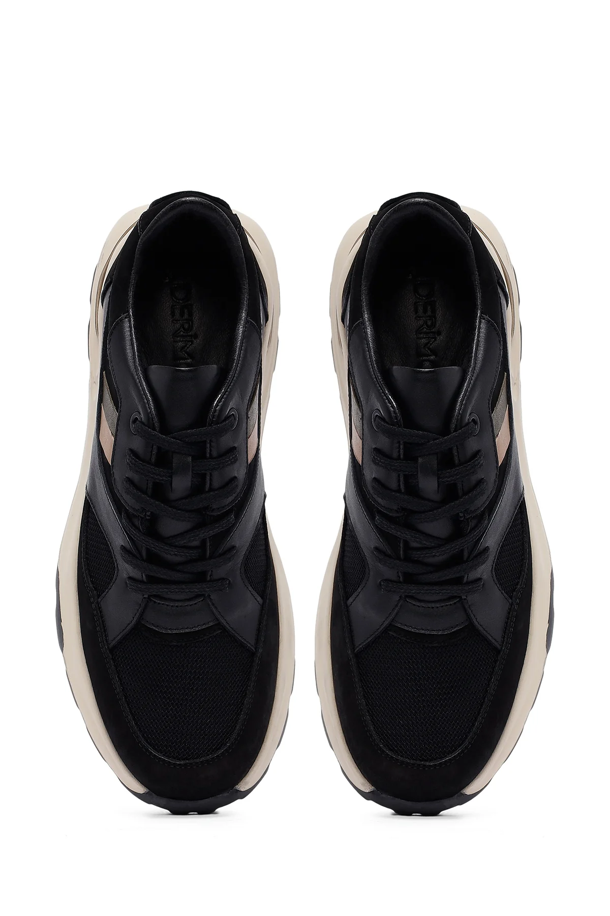 Erkek Siyah Bağcıklı Kalın Tabanlı Deri Sneaker - Image 7
