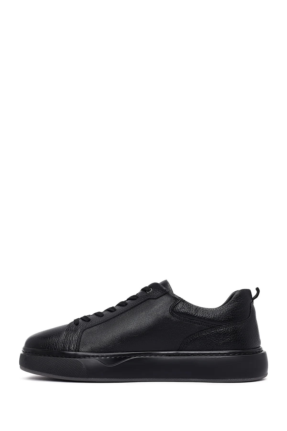 Erkek Siyah Bağcıklı Kalın Tabanlı Deri Sneaker - Image 2