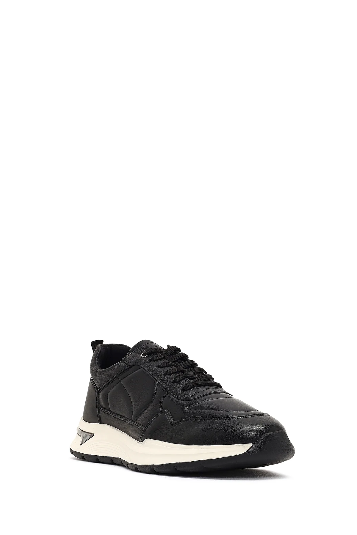 Erkek Siyah Bağcıklı Kalın Tabanlı Deri Sneaker - Image 6