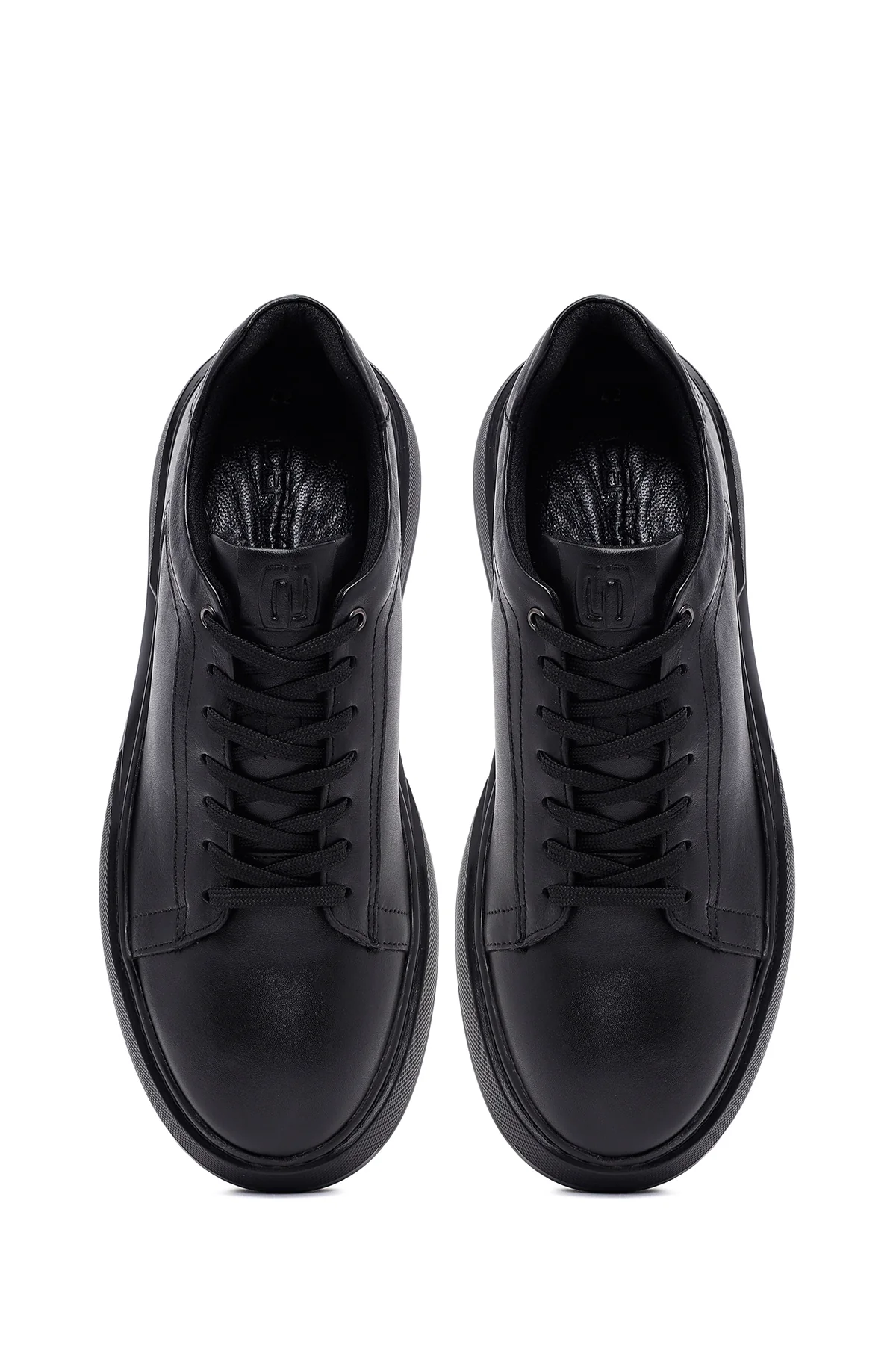 Erkek Siyah Bağcıklı Kalın Tabanlı Deri Sneaker - Image 7