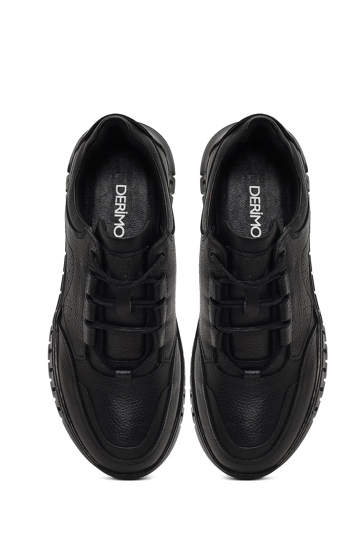 Erkek Siyah Bağcıklı Kalın Tabanlı Deri Casual Sneaker - Image 7
