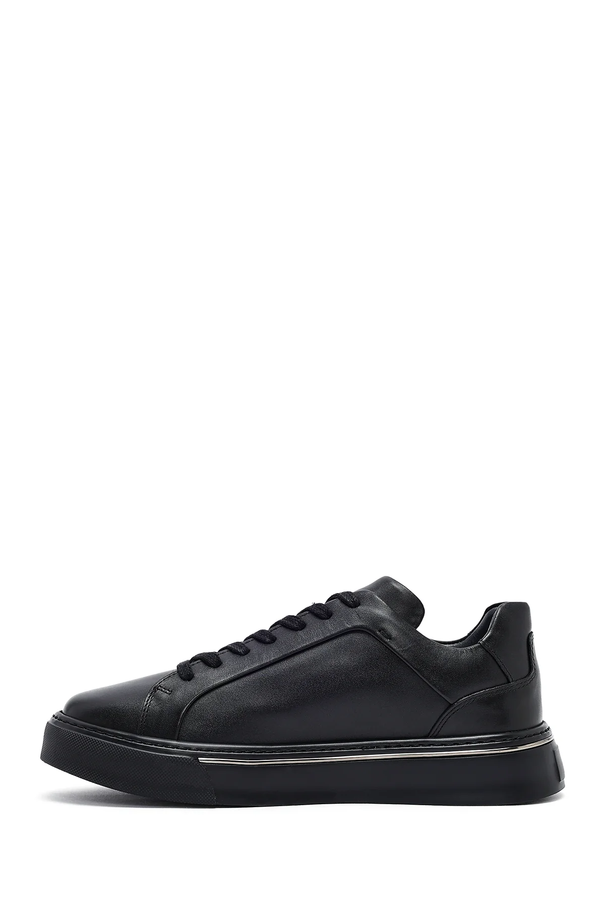 Erkek Siyah Bağcıklı Kalın Tabanlı Deri Sneaker - Image 3