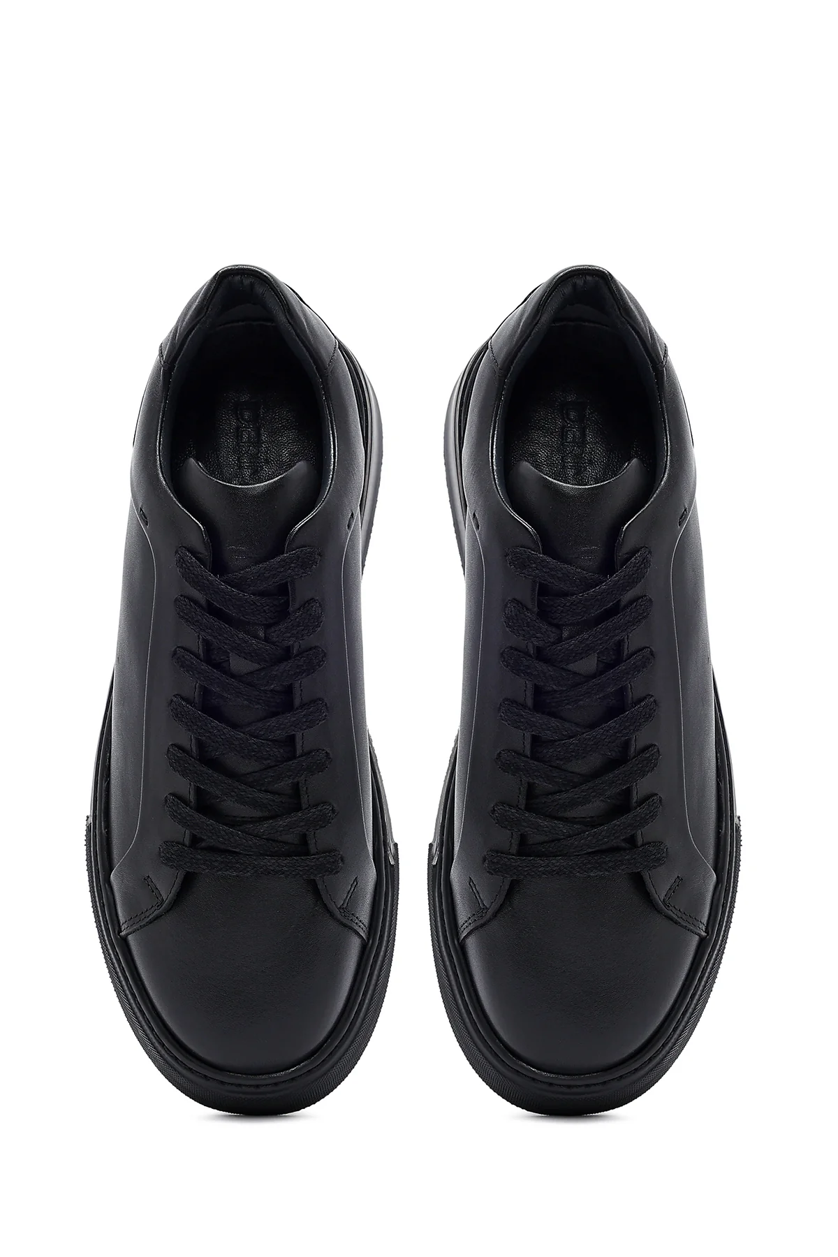Erkek Siyah Bağcıklı Kalın Tabanlı Deri Sneaker - Image 7