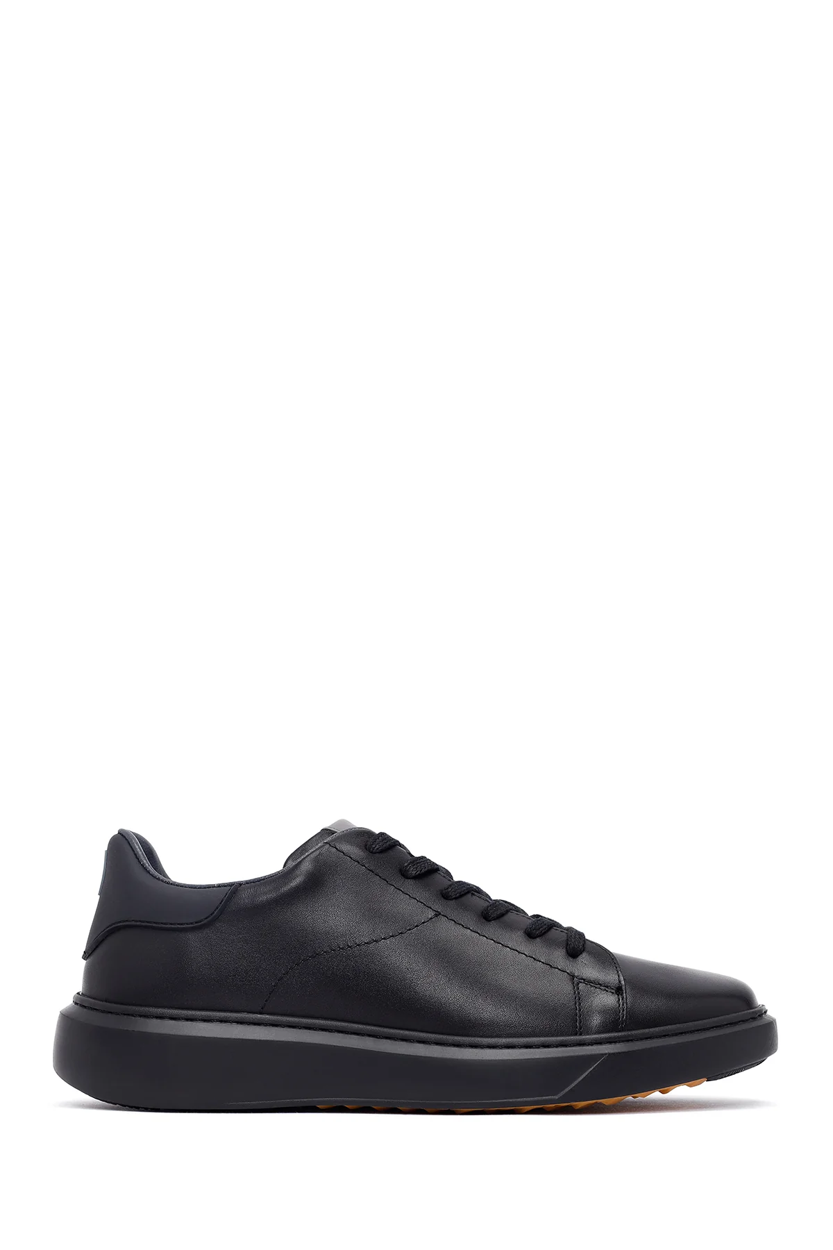 Erkek Siyah Bağcıklı Kalın Tabanlı Deri Sneaker