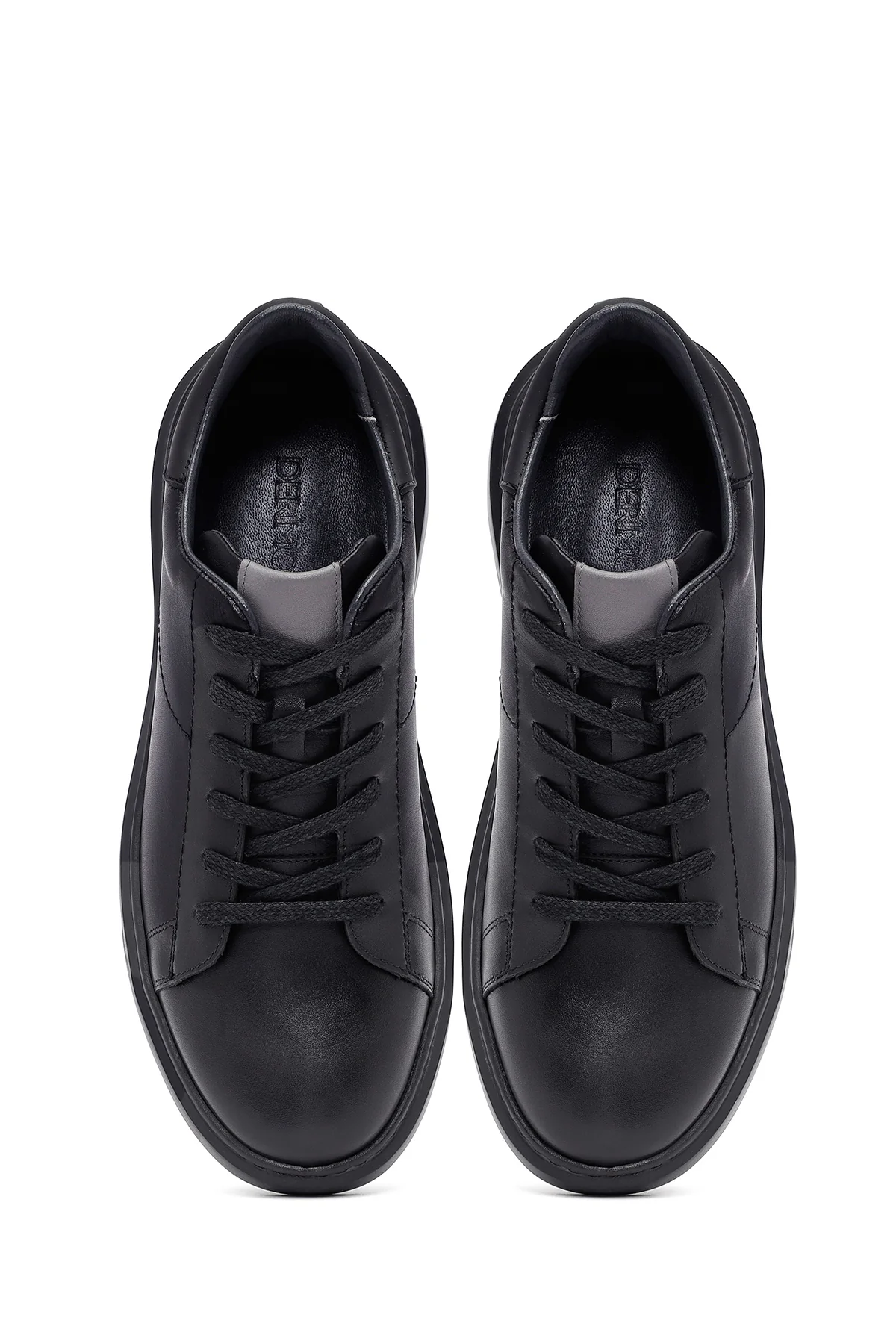 Erkek Siyah Bağcıklı Kalın Tabanlı Deri Sneaker - Image 7