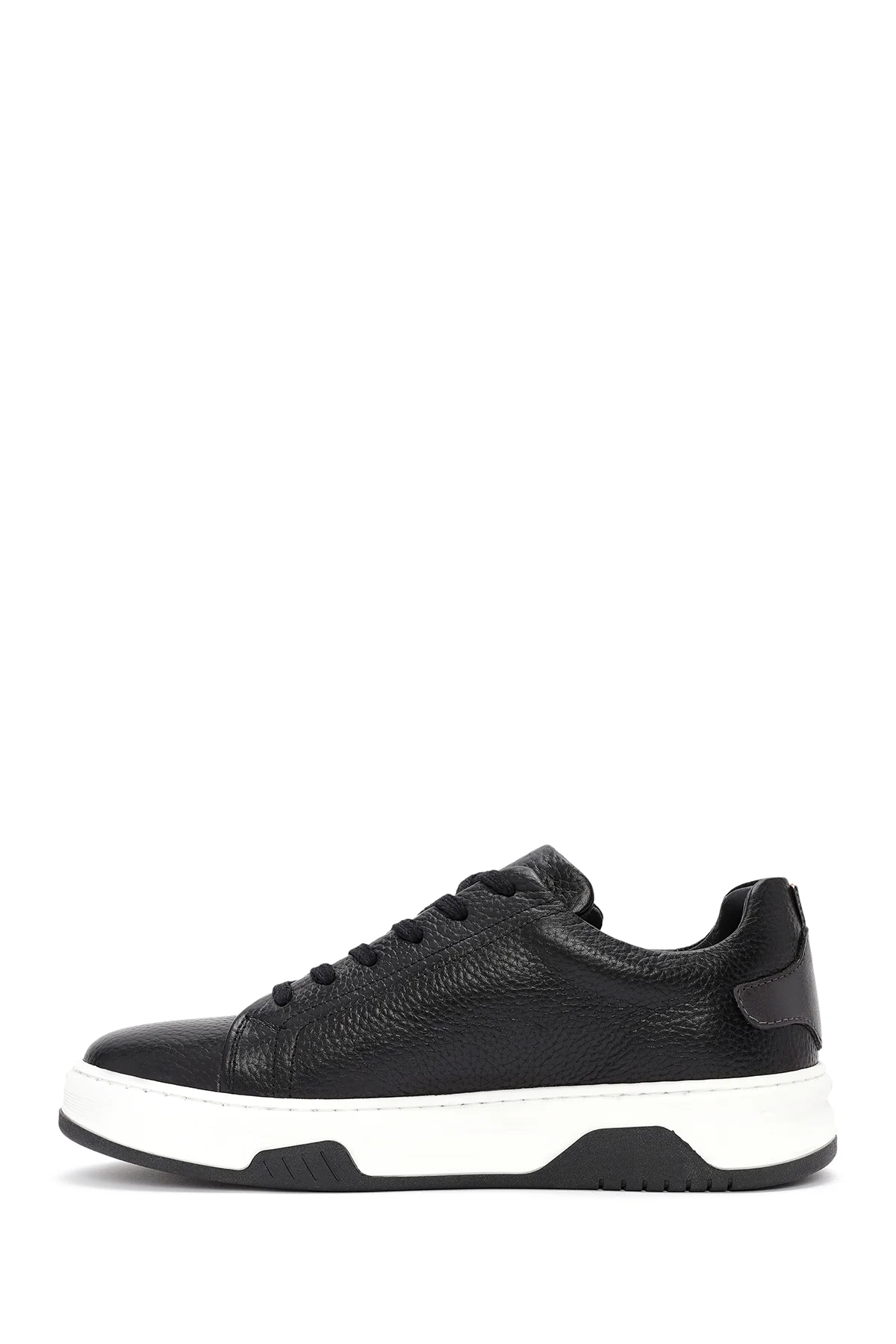Erkek Siyah Bağcıklı Kalın Tabanlı Deri Sneaker - Image 2