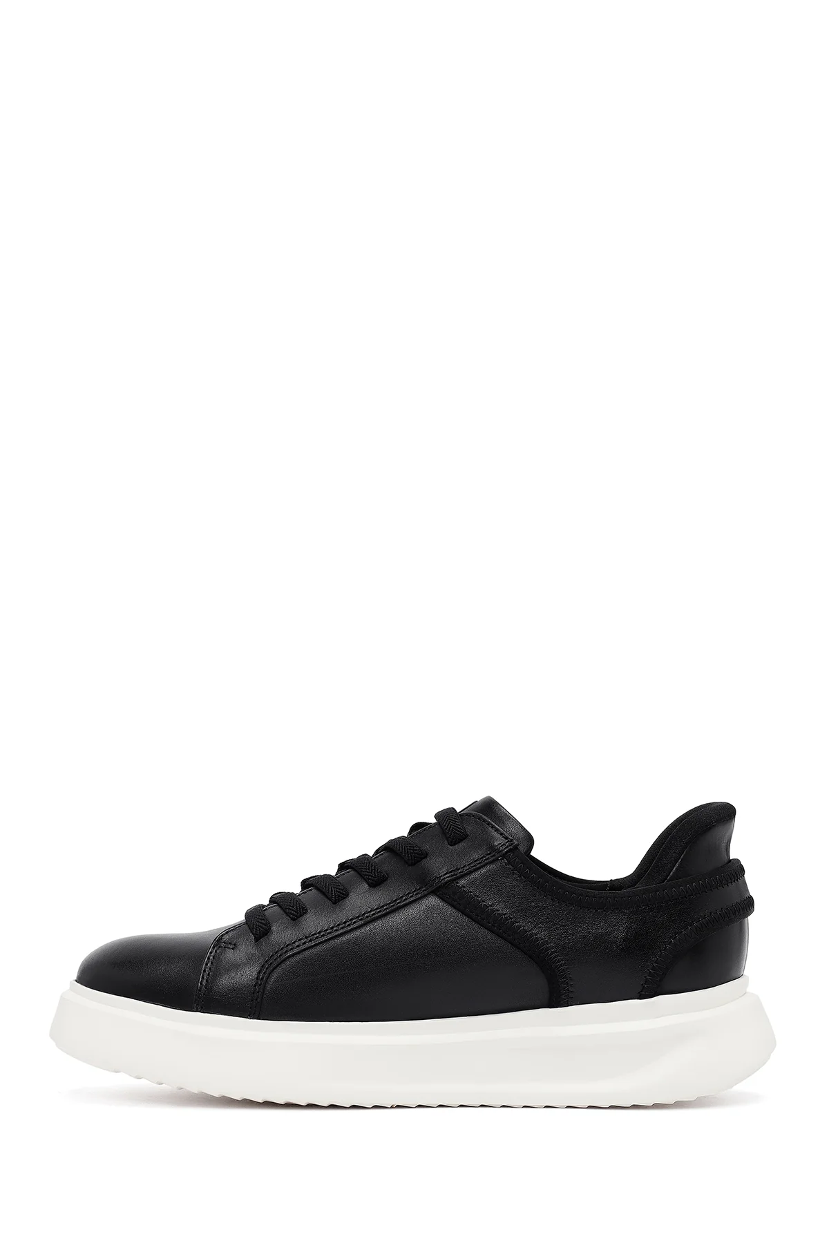Erkek Siyah Bağcıklı Kalın Tabanlı Deri Sneaker - Image 2