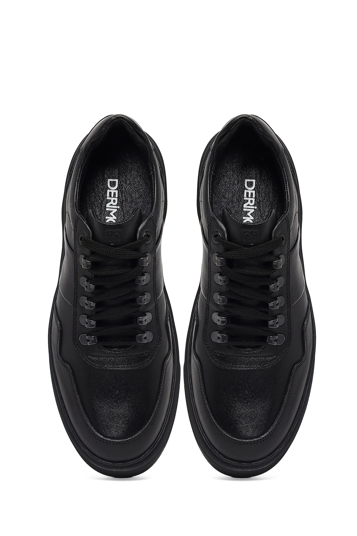 Erkek Siyah Bağcıklı Kalın Tabanlı Deri Sneaker - Image 7