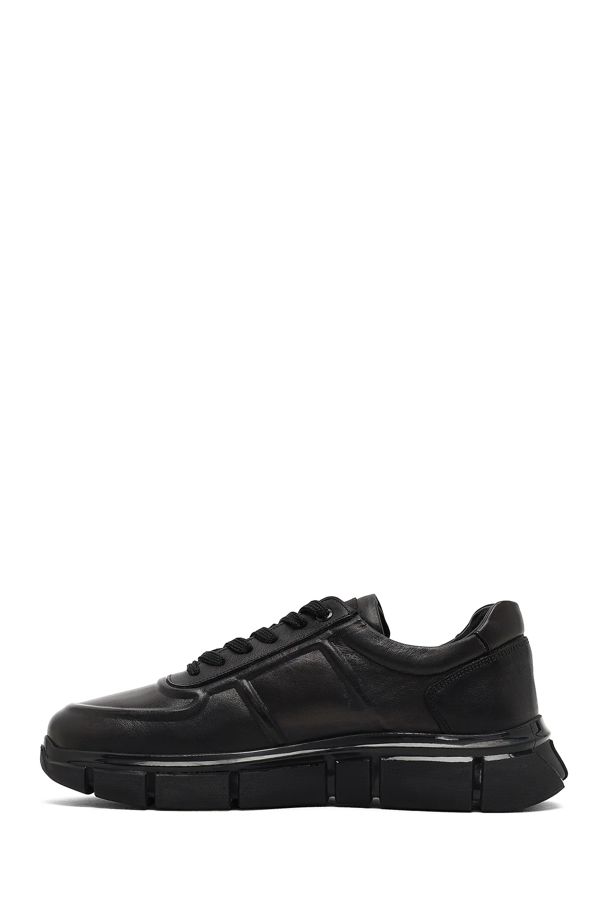 Erkek Siyah Bağcıklı Kalın Tabanlı Deri Sneaker - Image 2