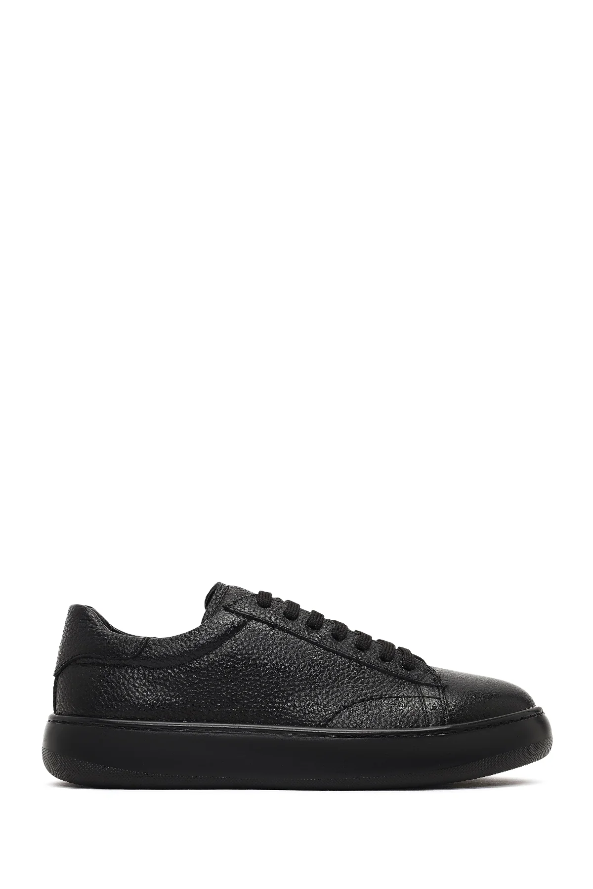 Erkek Siyah Bağcıklı Kalın Tabanlı Deri Sneaker