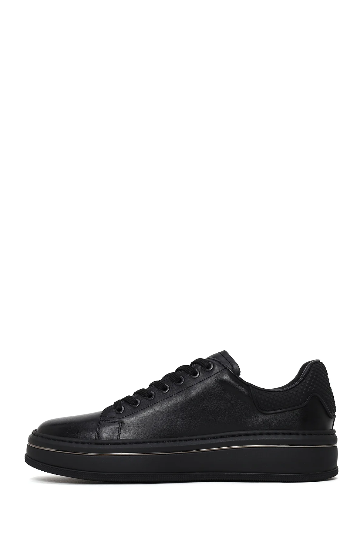 Erkek Siyah Bağcıklı Kalın Tabanlı Deri Sneaker - Image 3