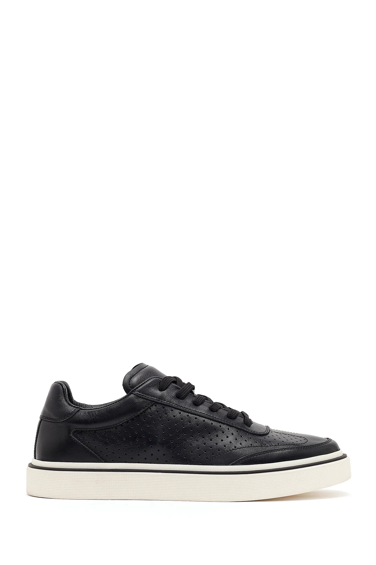 Erkek Siyah Bağcıklı Kalın Tabanlı Deri Sneaker