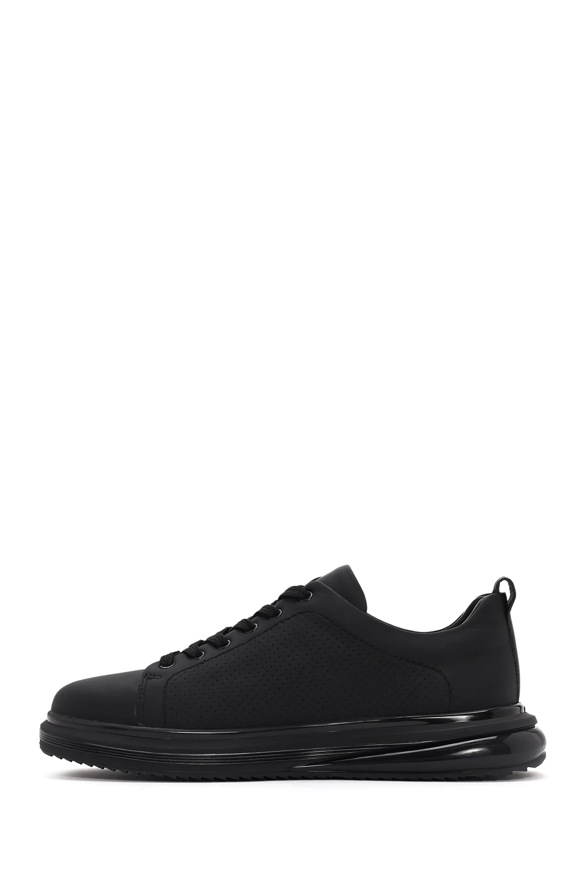 Erkek Siyah Bağcıklı Kalın Tabanlı Deri Sneaker - Image 3