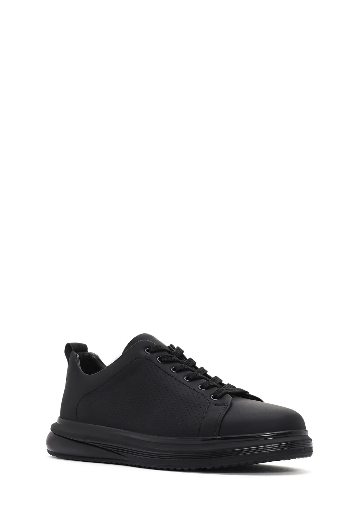 Erkek Siyah Bağcıklı Kalın Tabanlı Deri Sneaker - Image 7