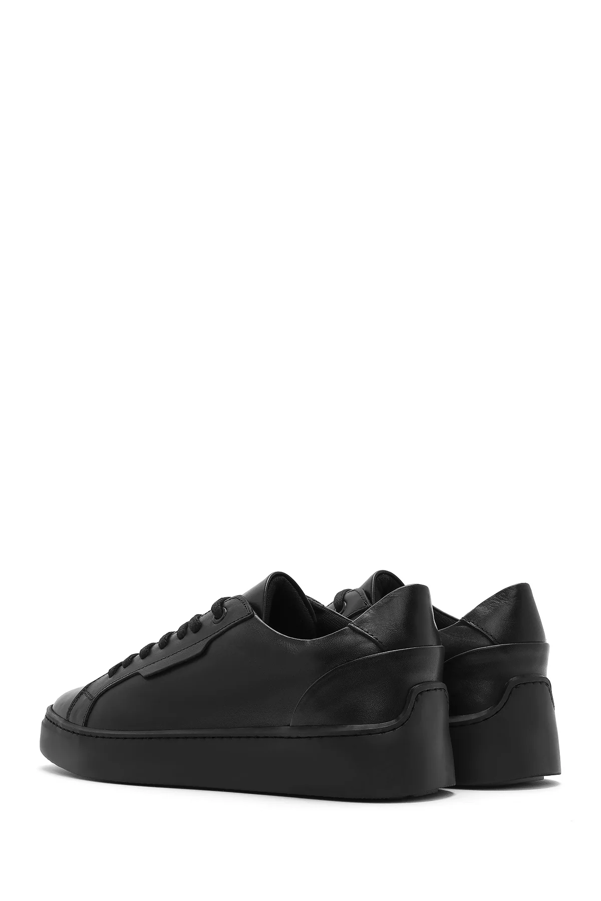 Erkek Siyah Bağcıklı Kalın Tabanlı Deri Sneaker - Image 6