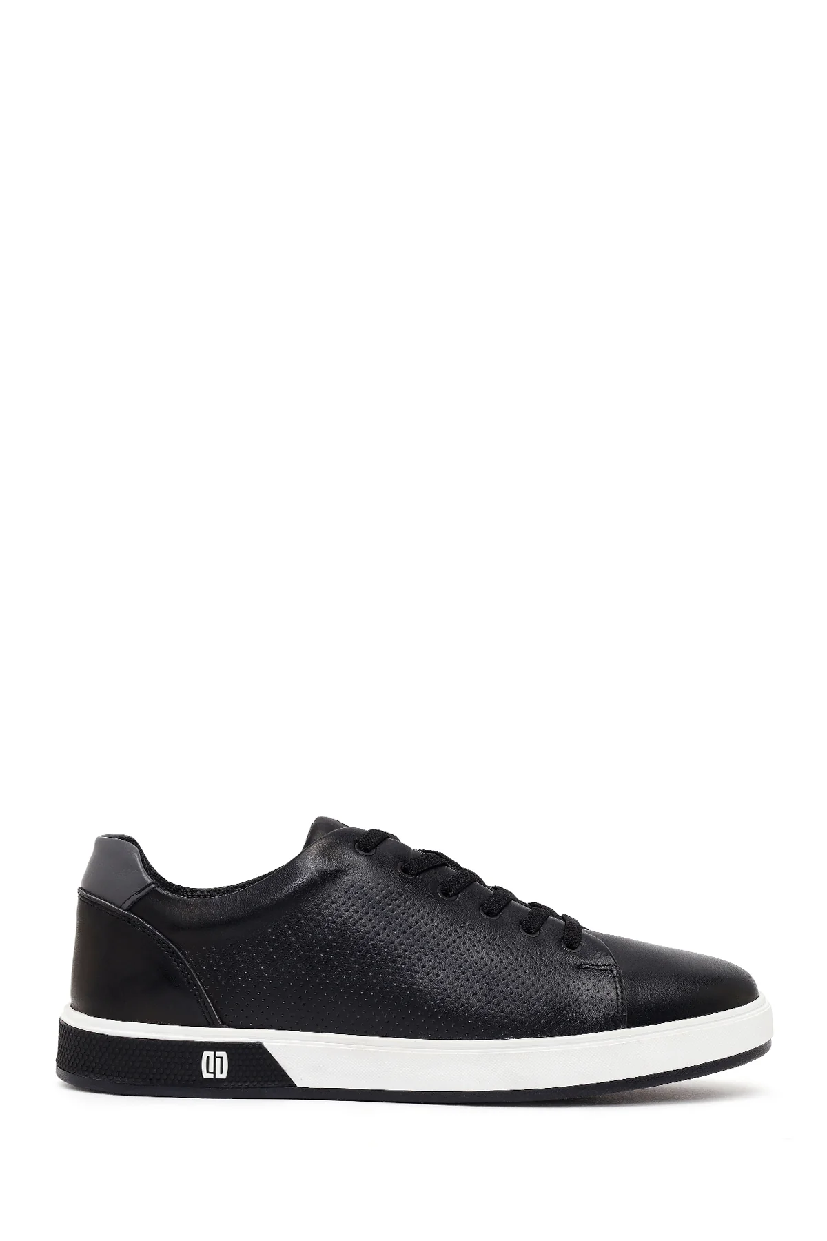 Erkek Siyah Bağcıklı Kalın Tabanlı Deri Sneaker
