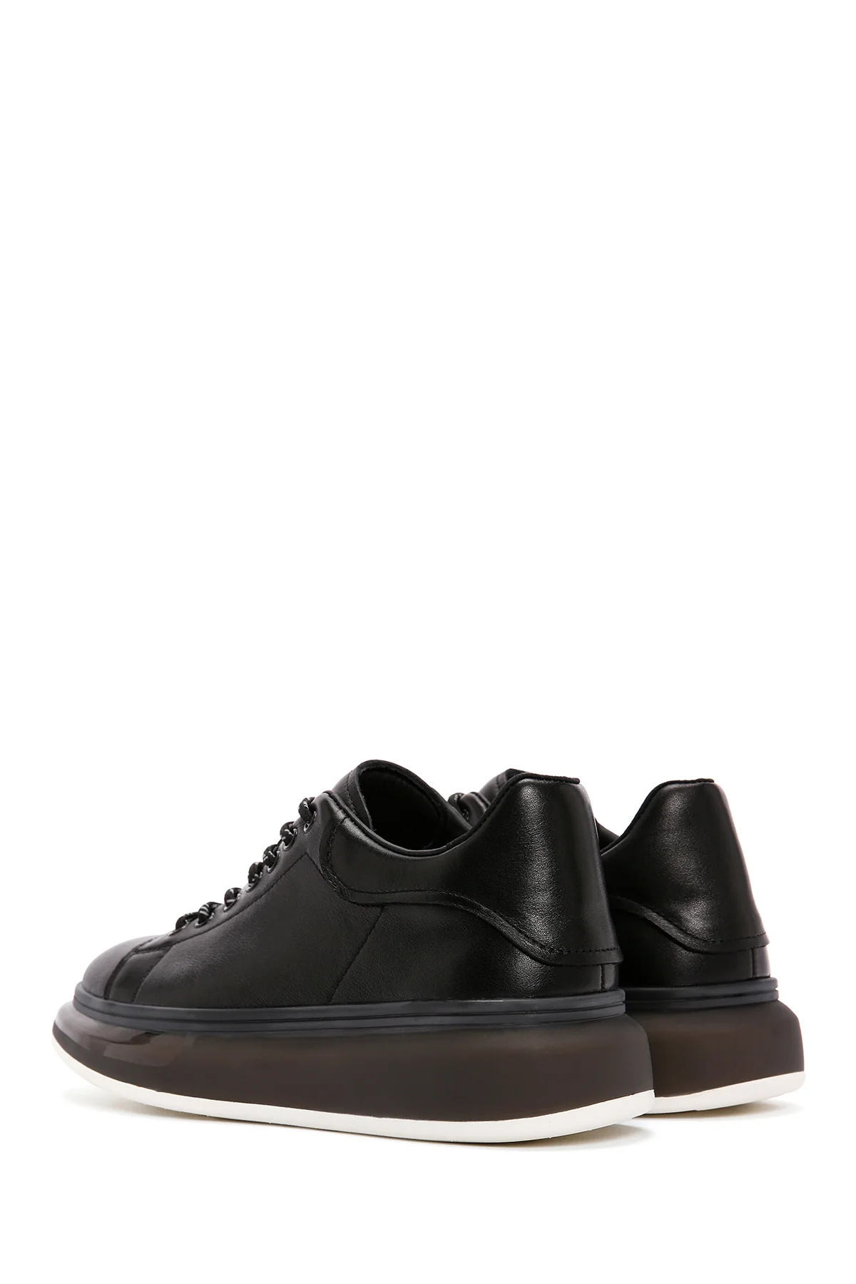 Erkek Siyah Bağcıklı Kalın Tabanlı Deri Sneaker - Image 6