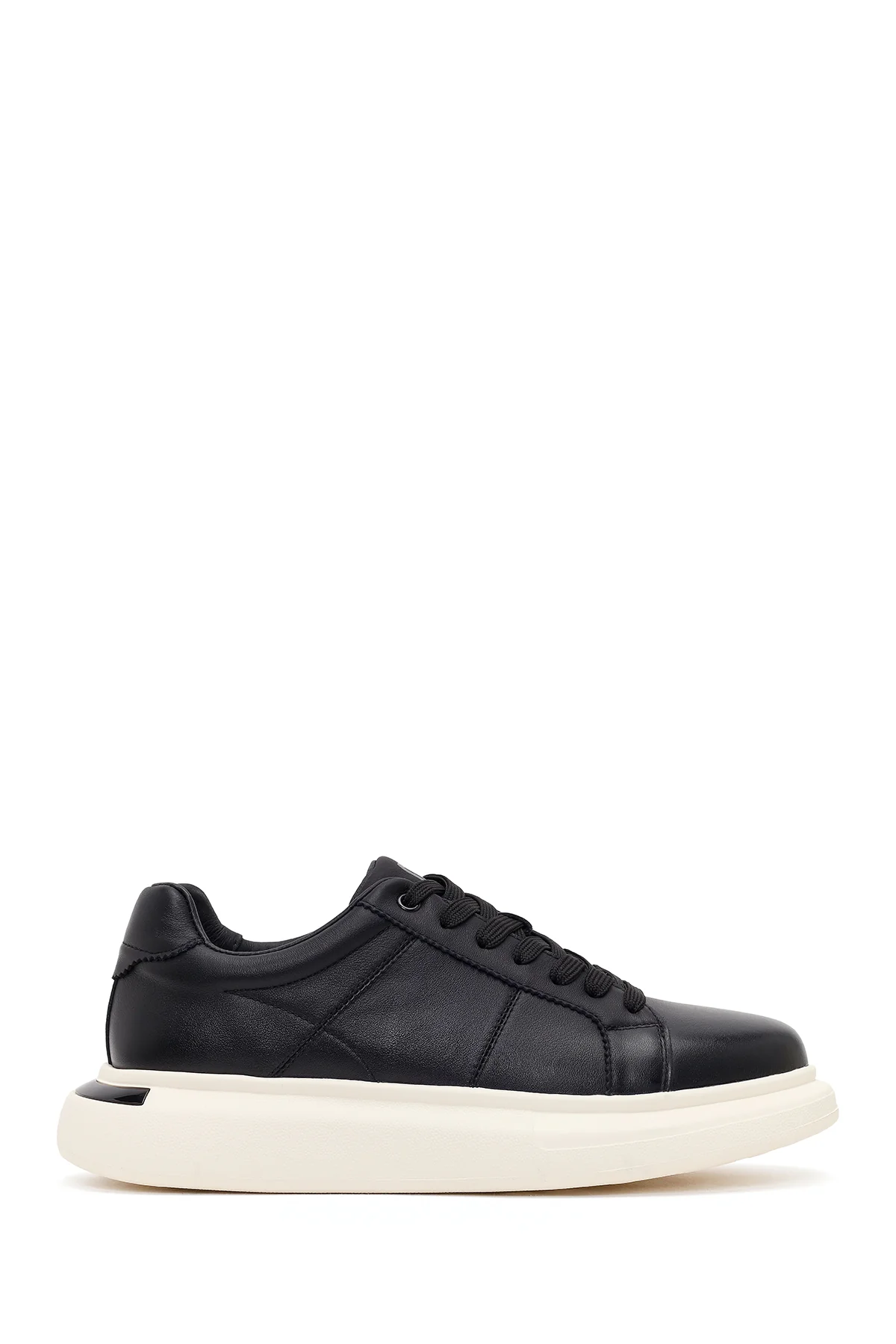 Erkek Siyah Bağcıklı Kalın Tabanlı Deri Sneaker