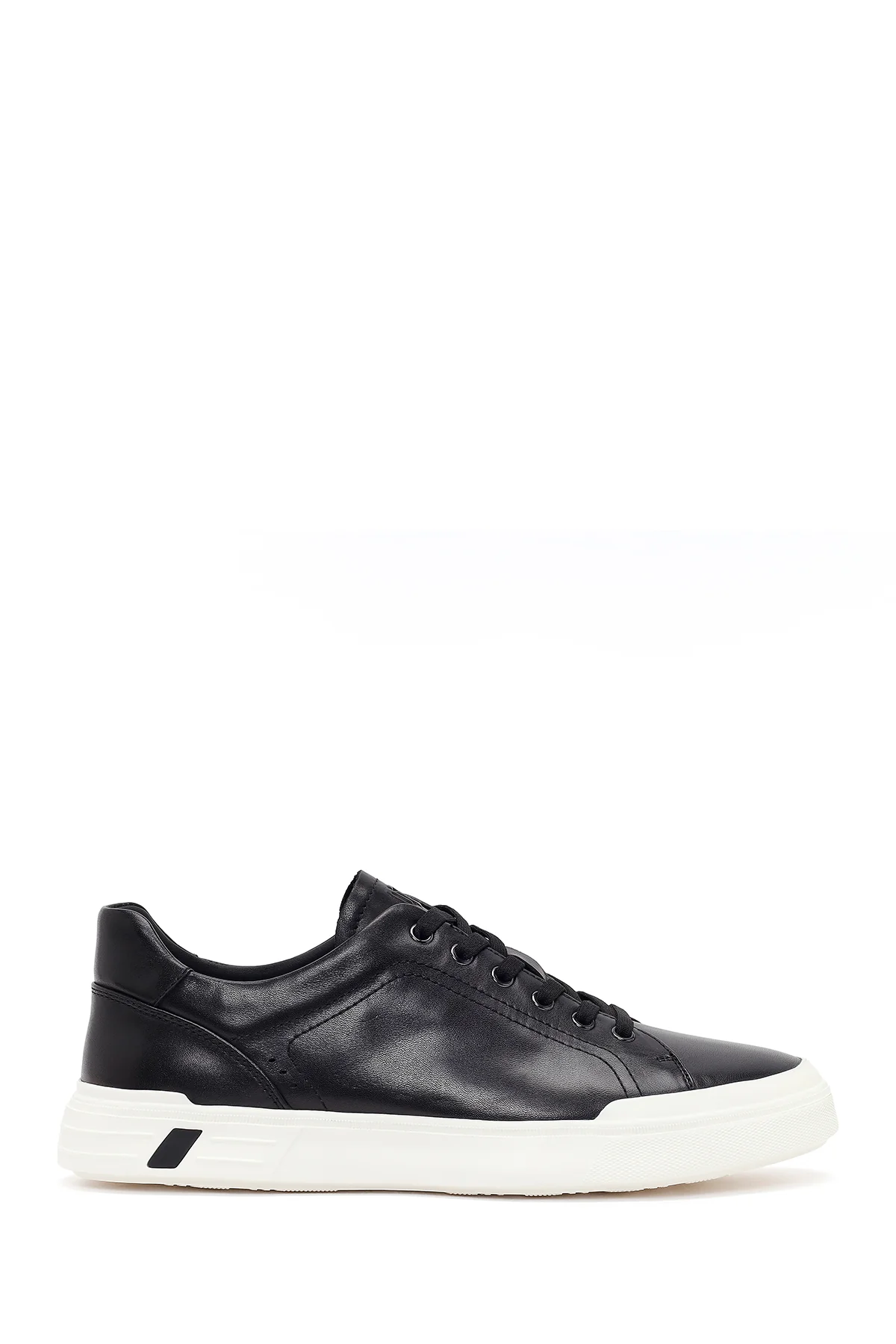 Erkek Siyah Bağcıklı Kalın Tabanlı Deri Sneaker