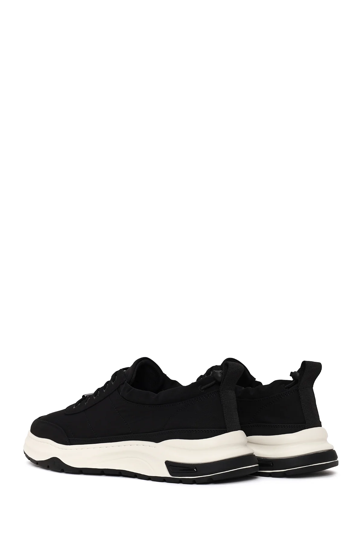 Erkek Siyah Bağcıklı Kalın Tabanlı Kumaş Casual Sneaker - Image 7