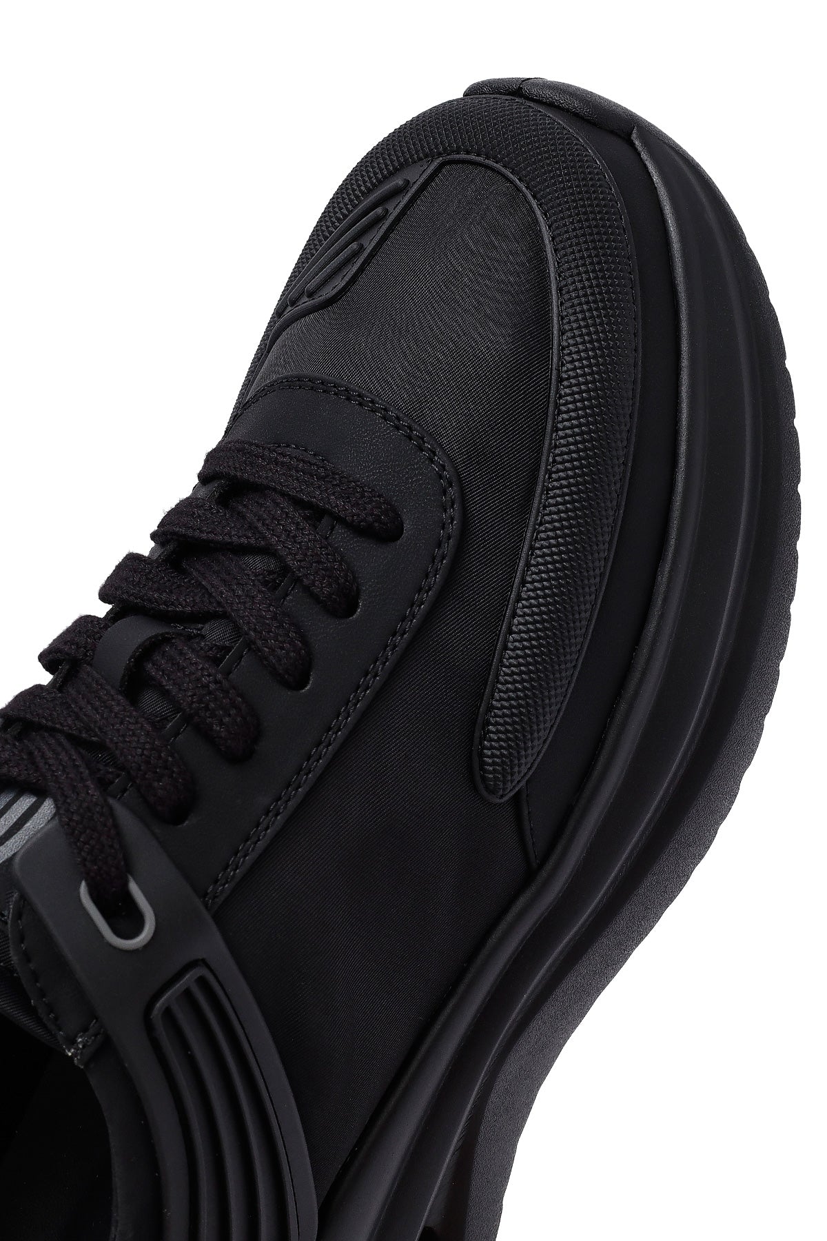 Erkek Siyah Bağcıklı Kalın Tabanlı Kumaş Sneaker - Image 10