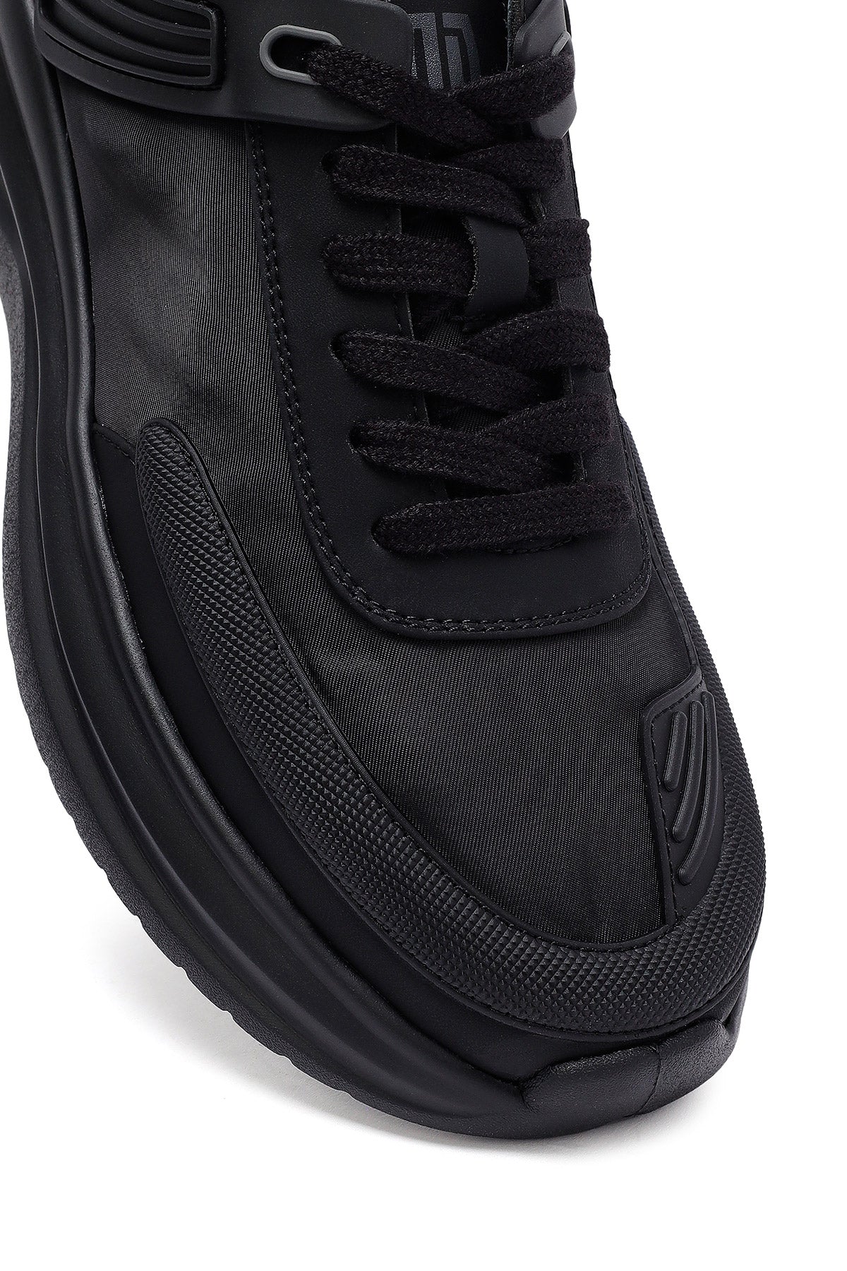 Erkek Siyah Bağcıklı Kalın Tabanlı Kumaş Sneaker - Image 11