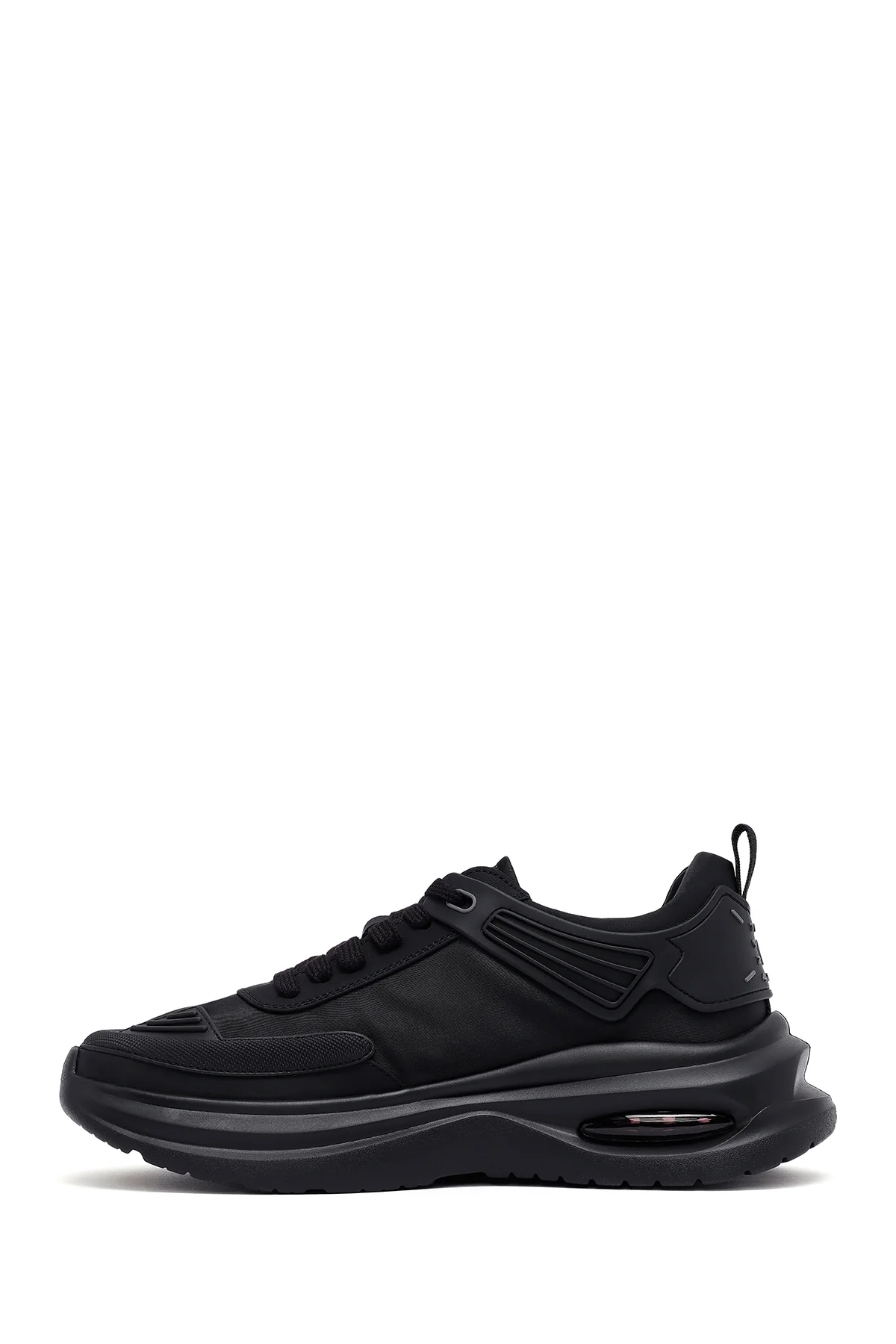 Erkek Siyah Bağcıklı Kalın Tabanlı Kumaş Sneaker - Image 2