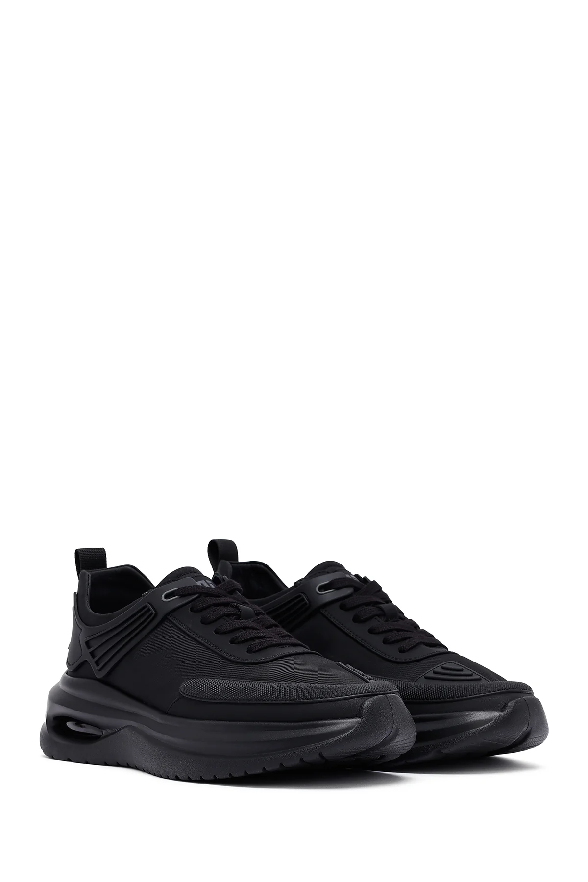 Erkek Siyah Bağcıklı Kalın Tabanlı Kumaş Sneaker - Image 3