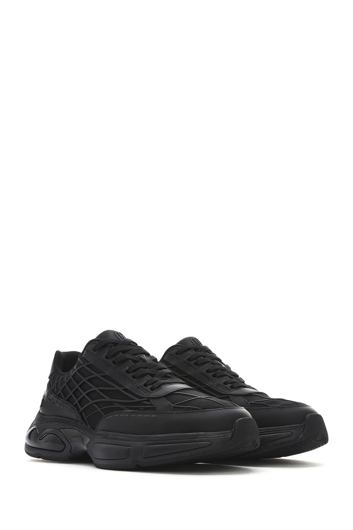 Erkek Siyah Bağcıklı Kalın Tabanlı Kumaş Sneaker - Image 3