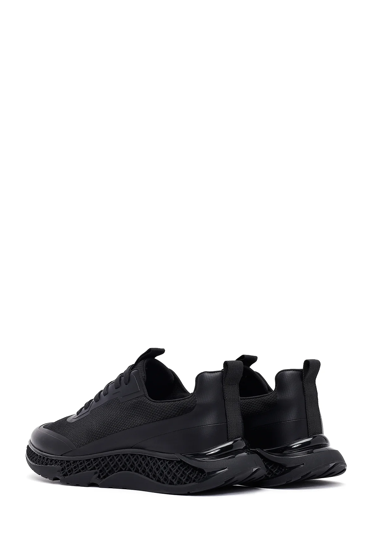 Erkek Siyah Bağcıklı Kalın Tabanlı Kumaş Sneaker - Image 5