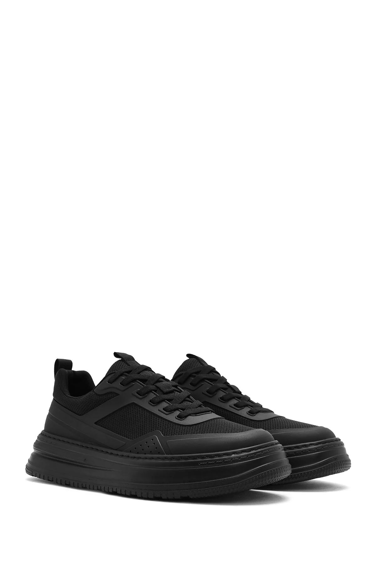 Erkek Siyah Bağcıklı Kalın Tabanlı Sneaker - Image 3