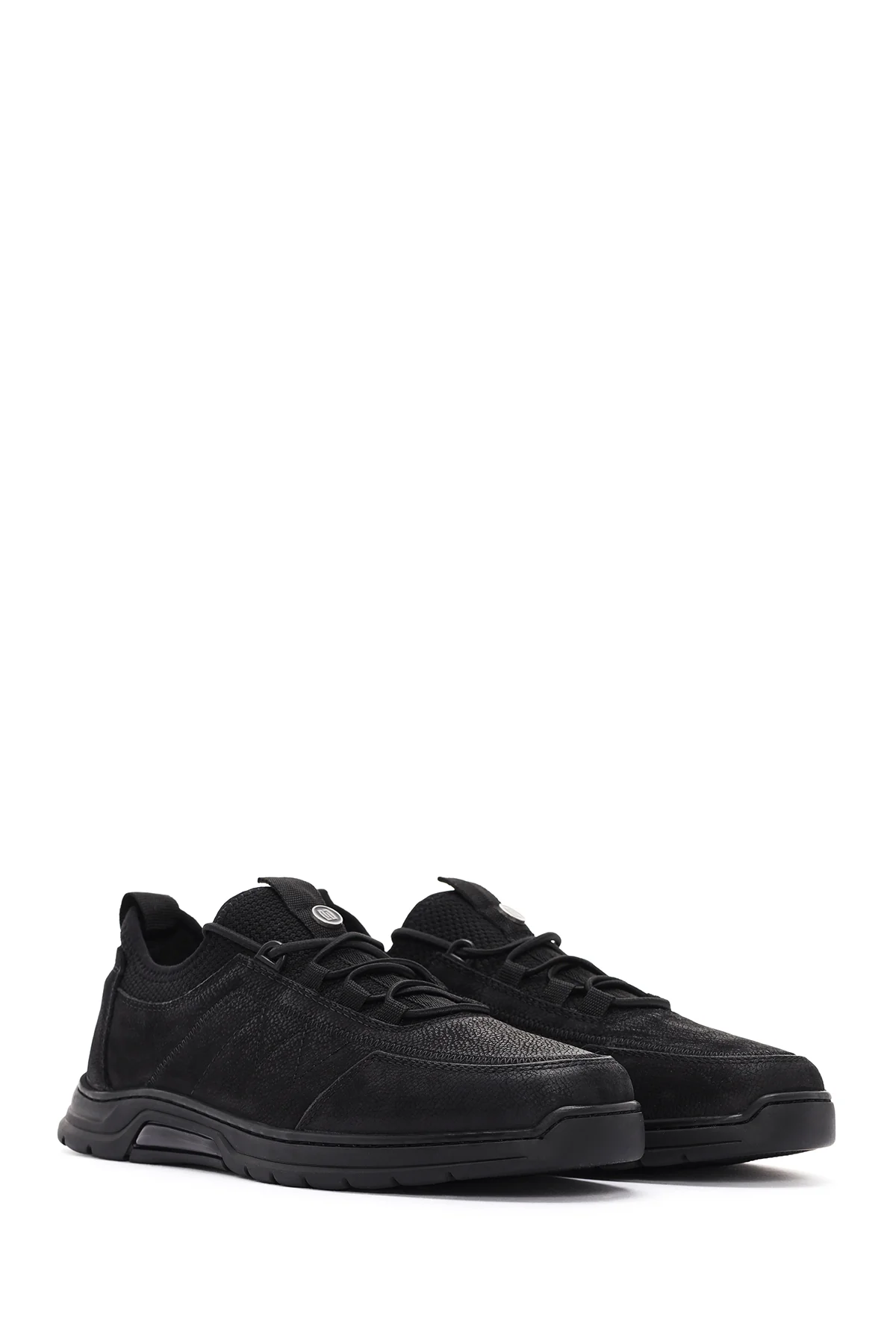 Erkek Siyah Bağcıklı Nubuk Deri Casual Sneaker - Image 3