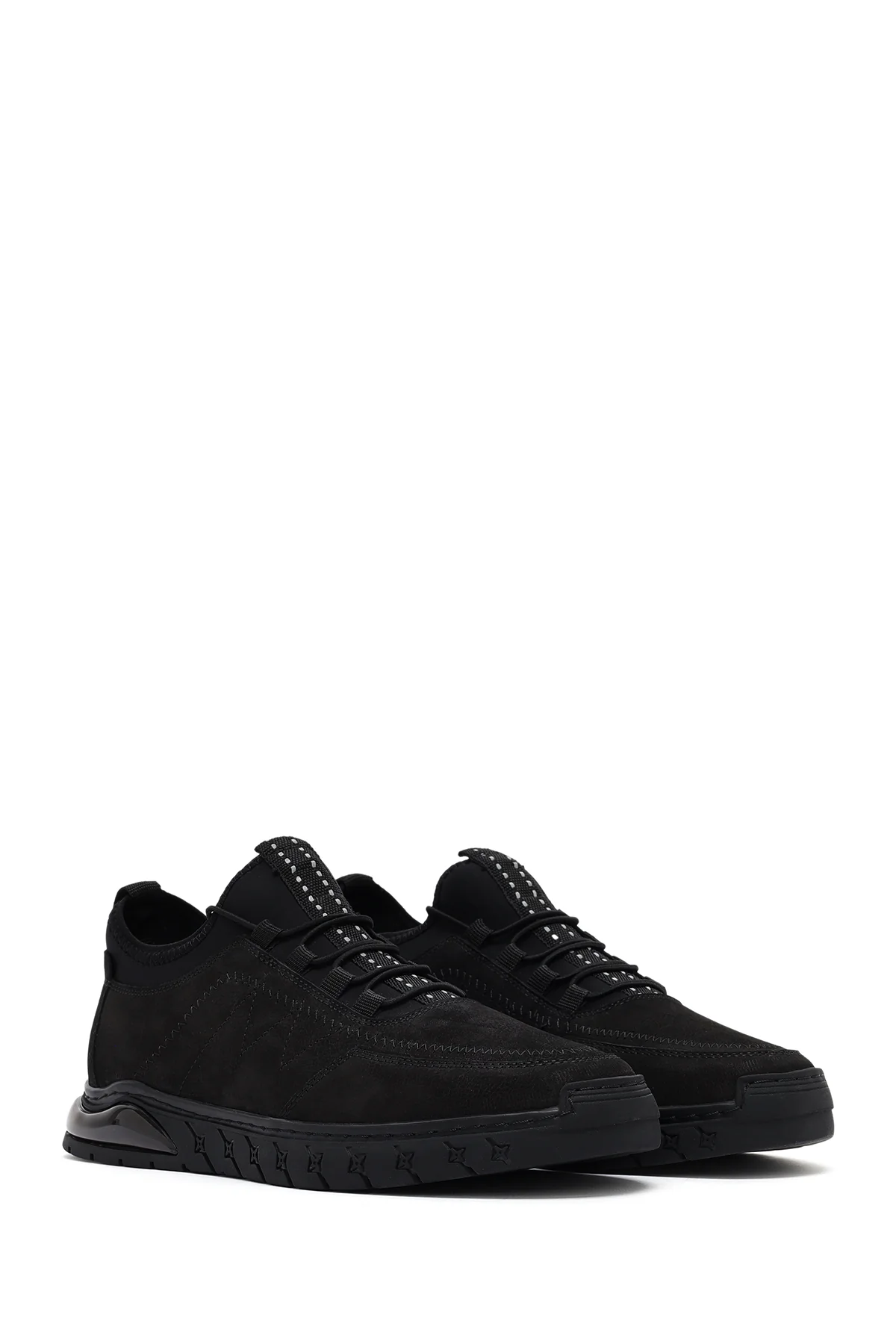 Erkek Siyah Bağcıklı Nubuk Deri Comfort Sneaker - Image 3