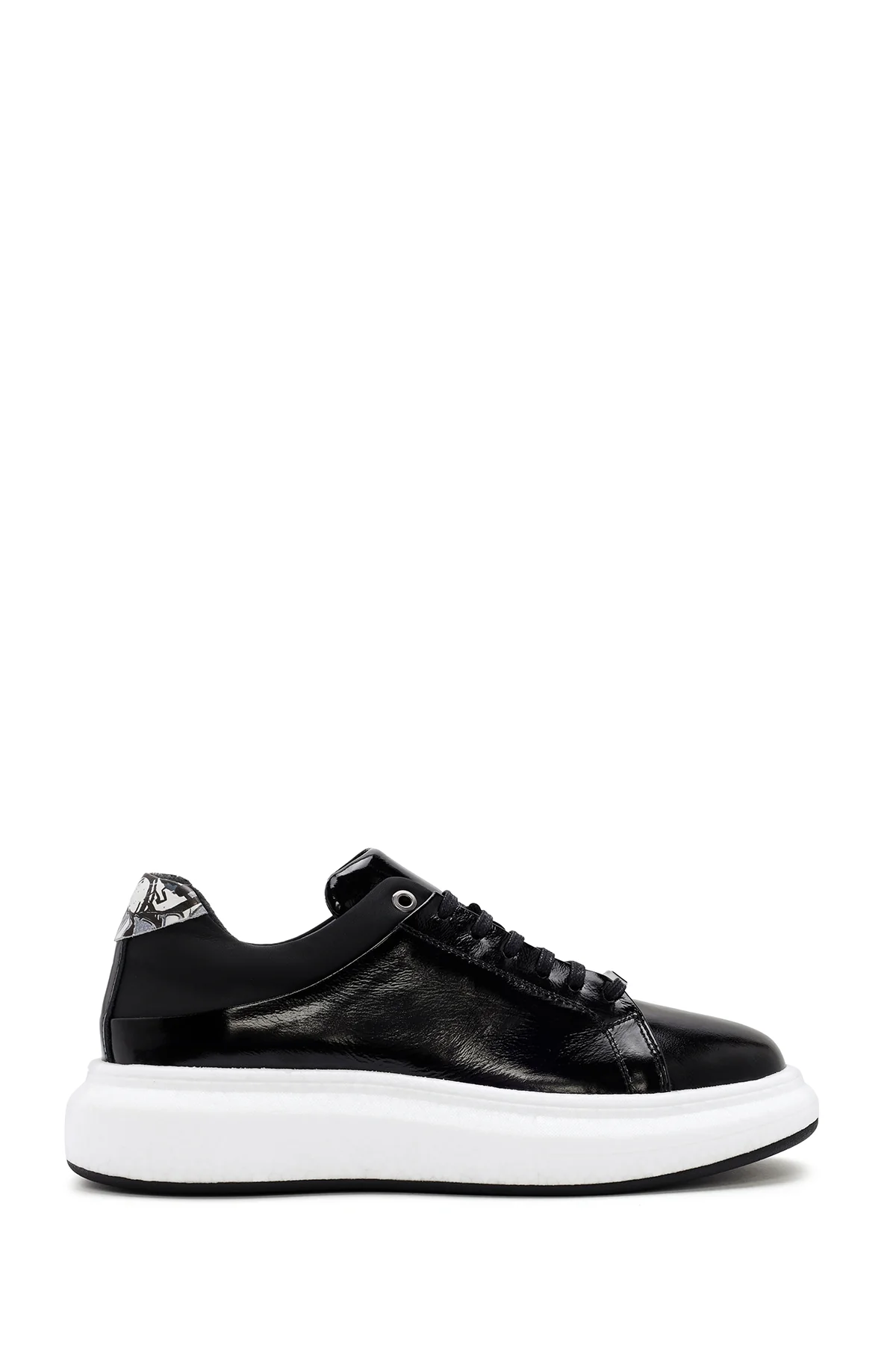 Erkek Siyah Bağcıklı Rugan Deri Sneaker