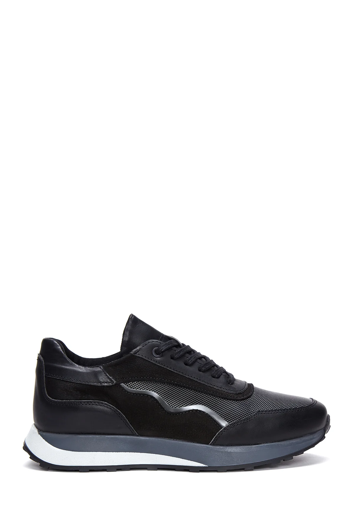 Erkek Siyah Deri Detaylı Sneaker