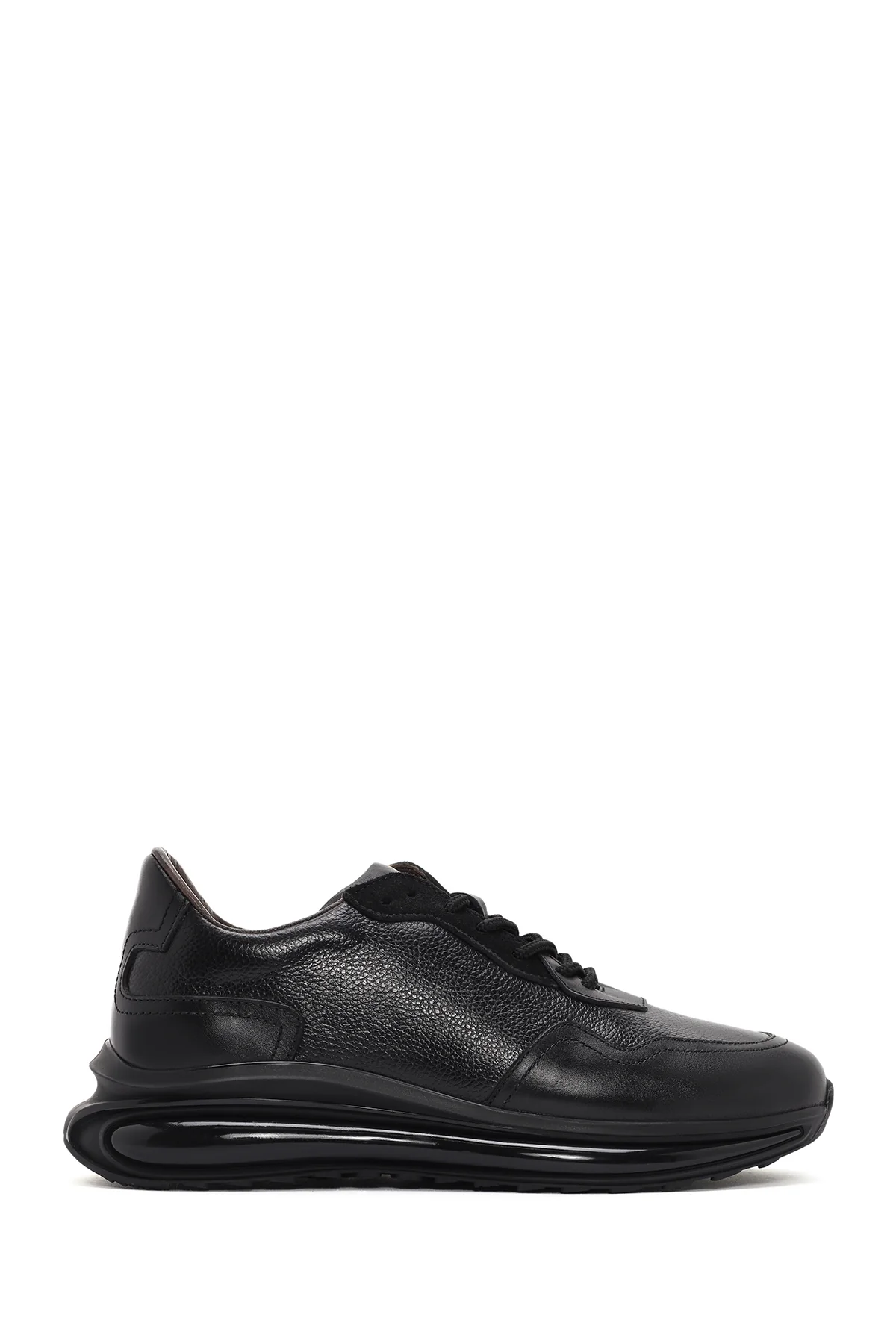 Erkek Siyah Kalın Tabanlı Bağcıklı Deri Casual Sneaker