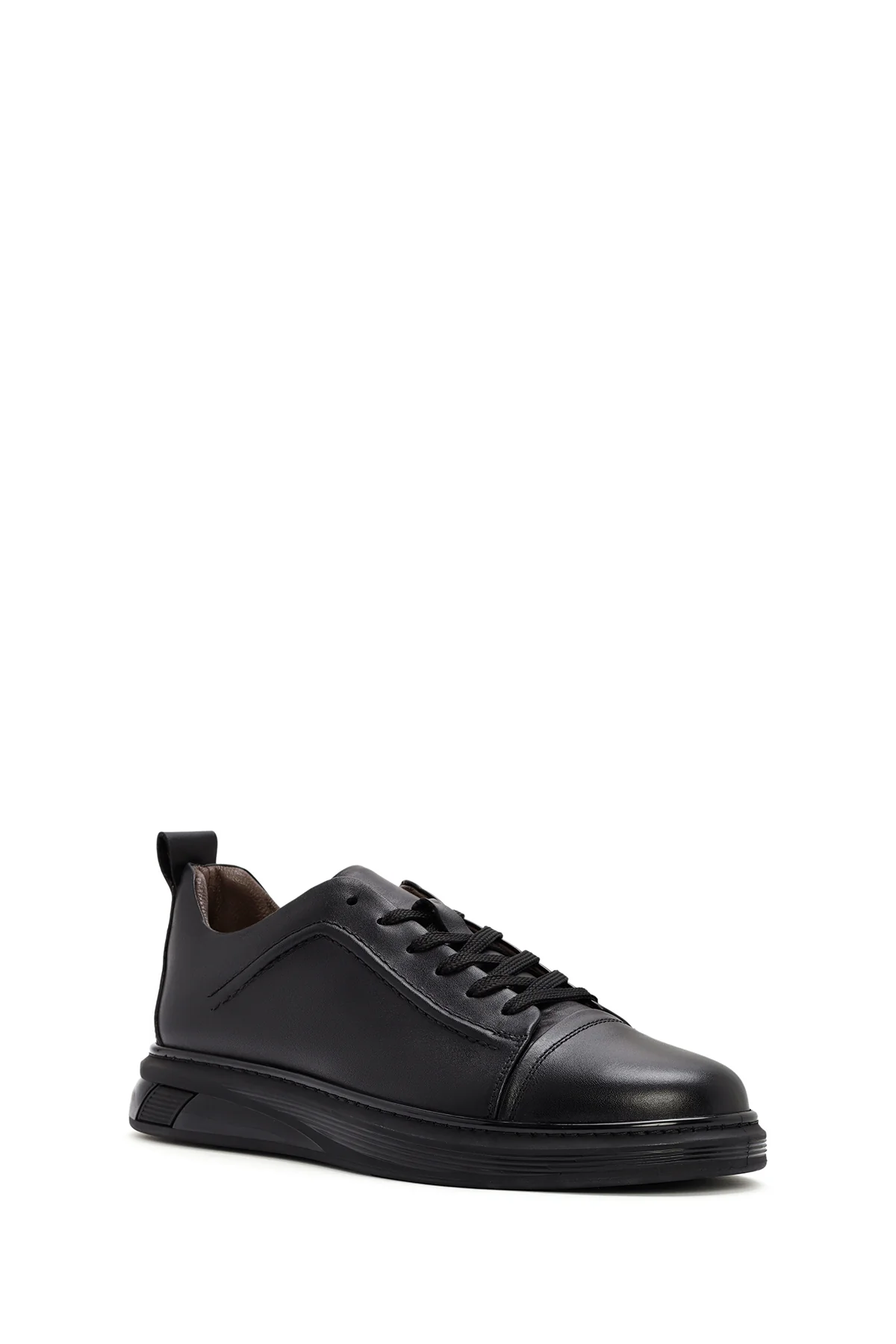 Erkek Siyah Kalın Tabanlı Bağcıklı Deri Sneaker - Image 6