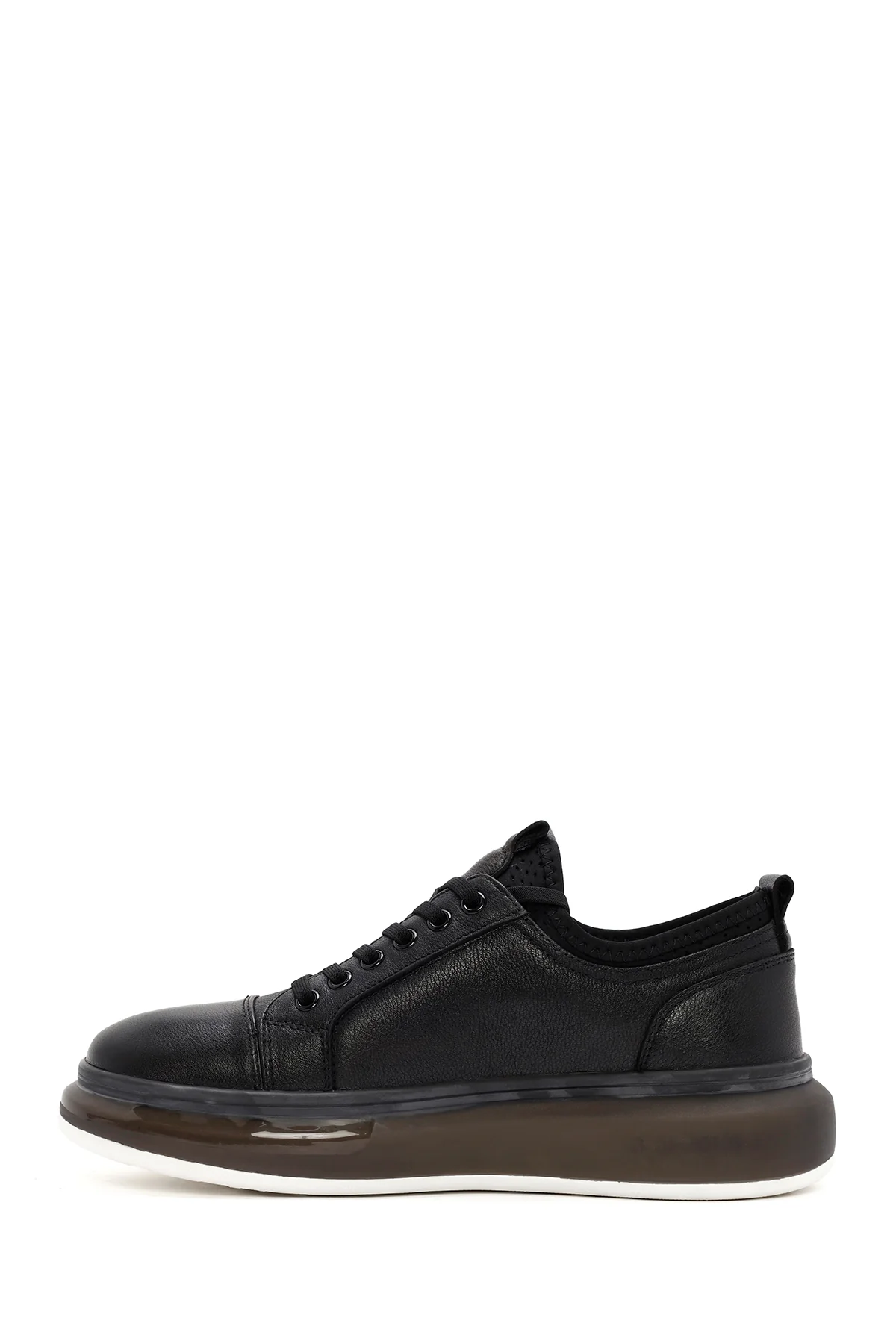 Erkek Siyah Kalın Tabanlı Bağcıklı Deri Sneaker - Image 2