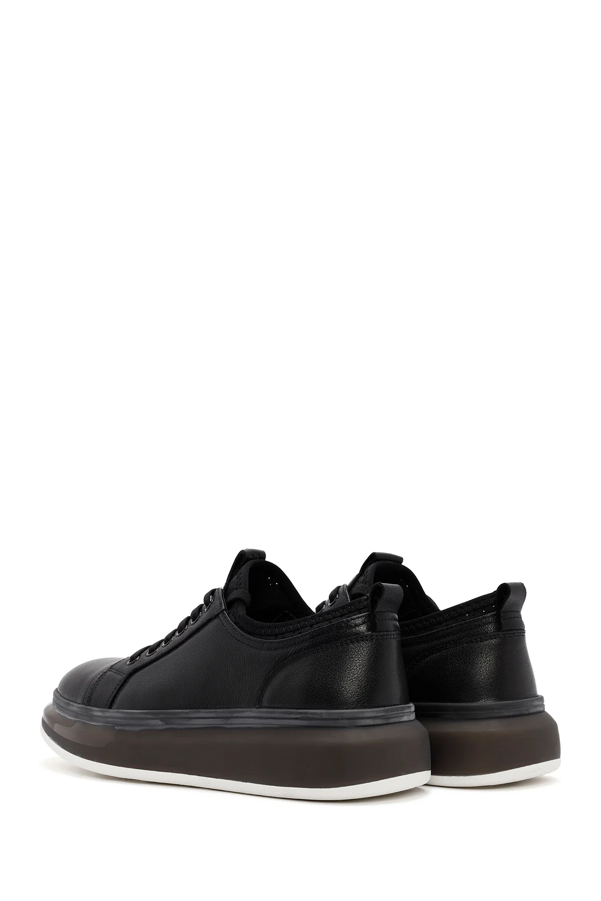 Erkek Siyah Kalın Tabanlı Bağcıklı Deri Sneaker - Image 5