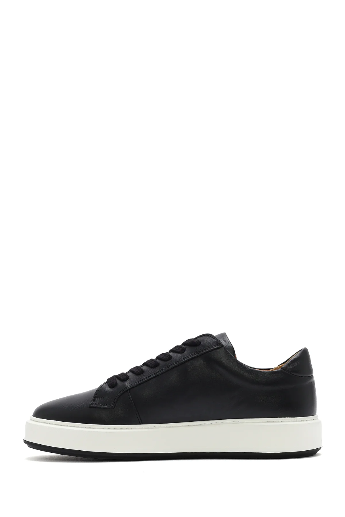 Erkek Siyah Kalın Tabanlı Bağcıklı Deri Sneaker - Image 2