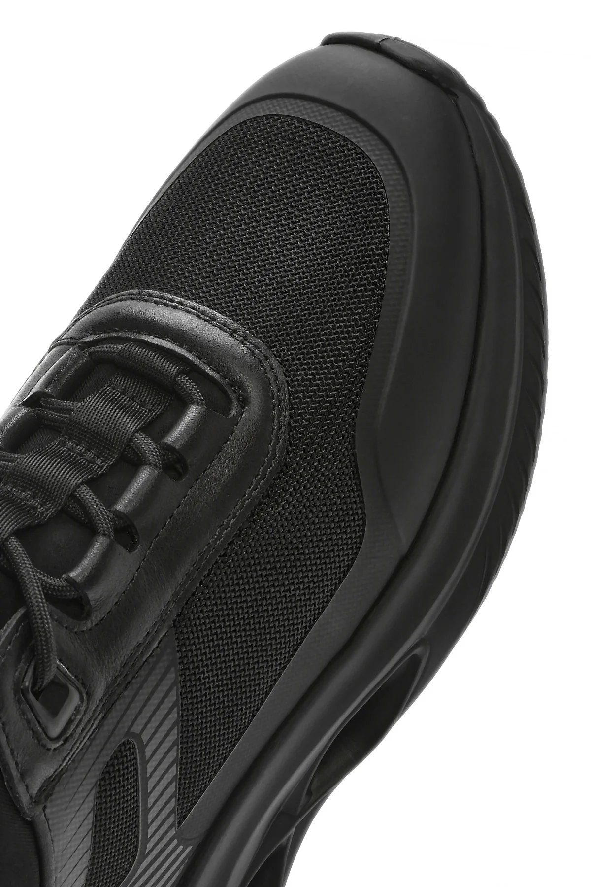 Erkek Siyah Kalın Tabanlı Bağcıklı Kumaş Sneaker - Image 10