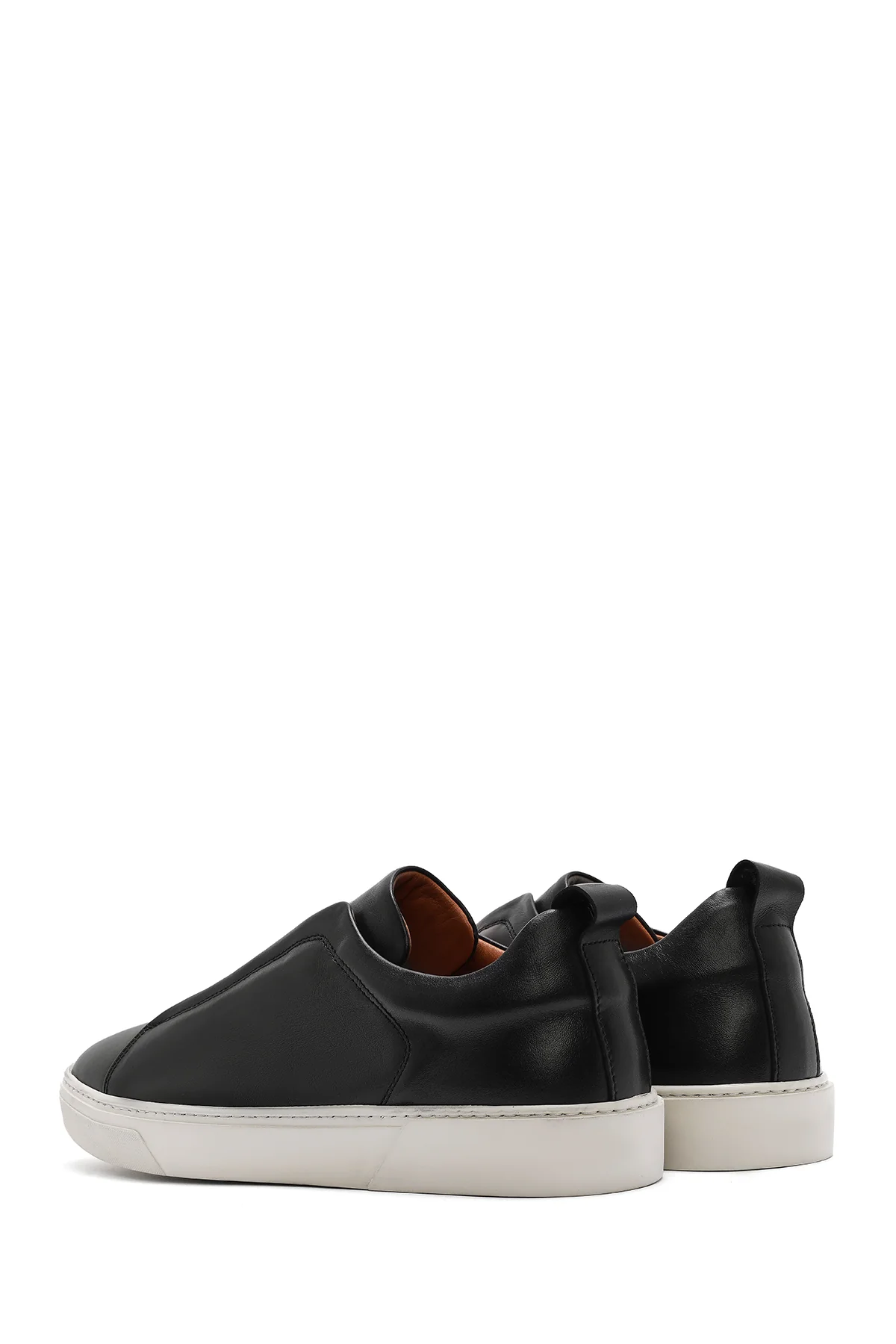 Erkek Siyah Lastikli Deri Sneaker - Image 5