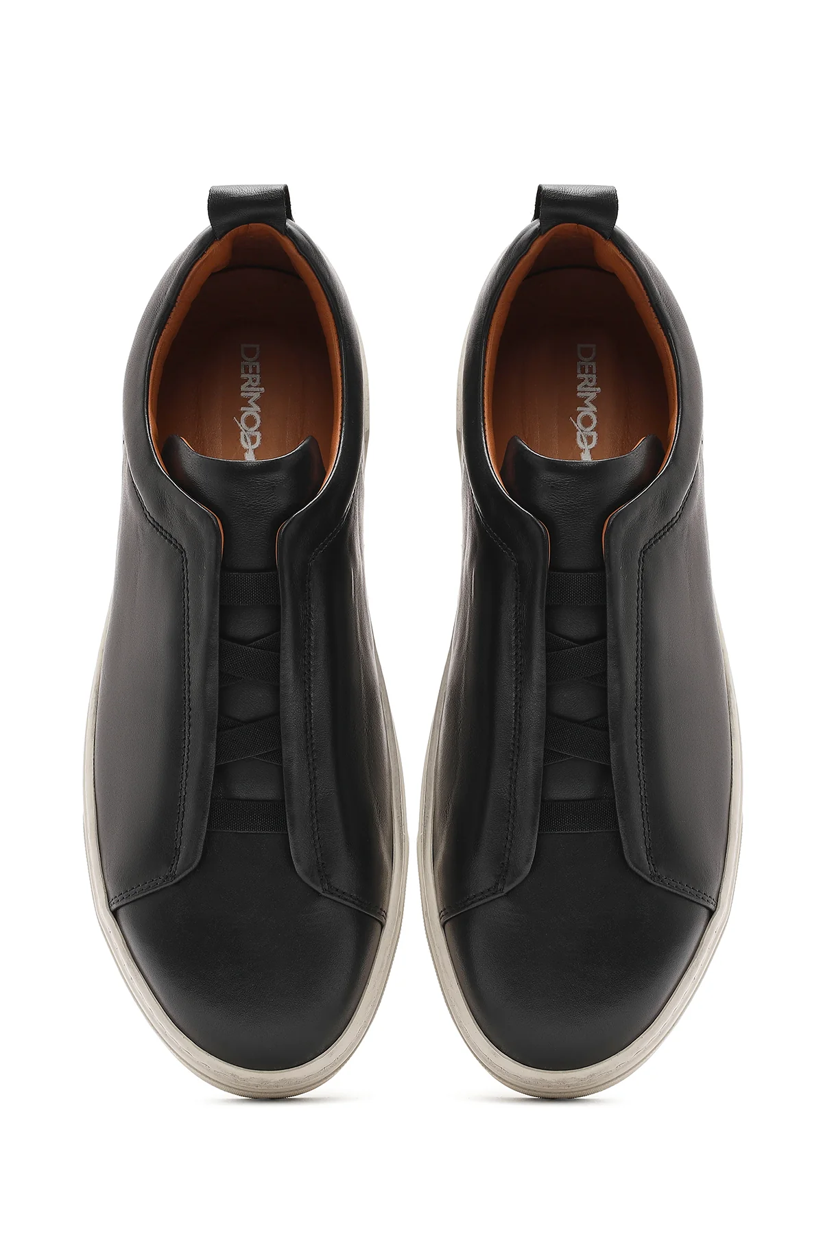 Erkek Siyah Lastikli Deri Sneaker - Image 7